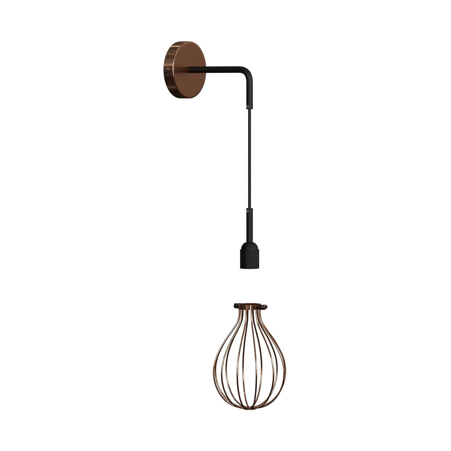 Fermaluce Metal con paralume Drop, lampada a muro in metallo con estensione curva e cavo tessile - Rame - Image 3