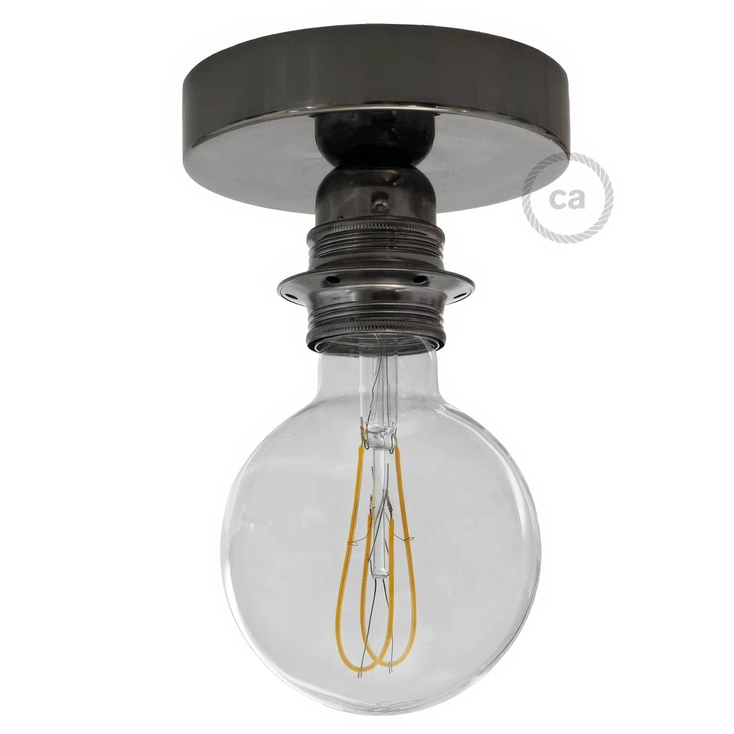Fermaluce Metal con portalampada filettato E27, punto luce in metallo - Nero perla