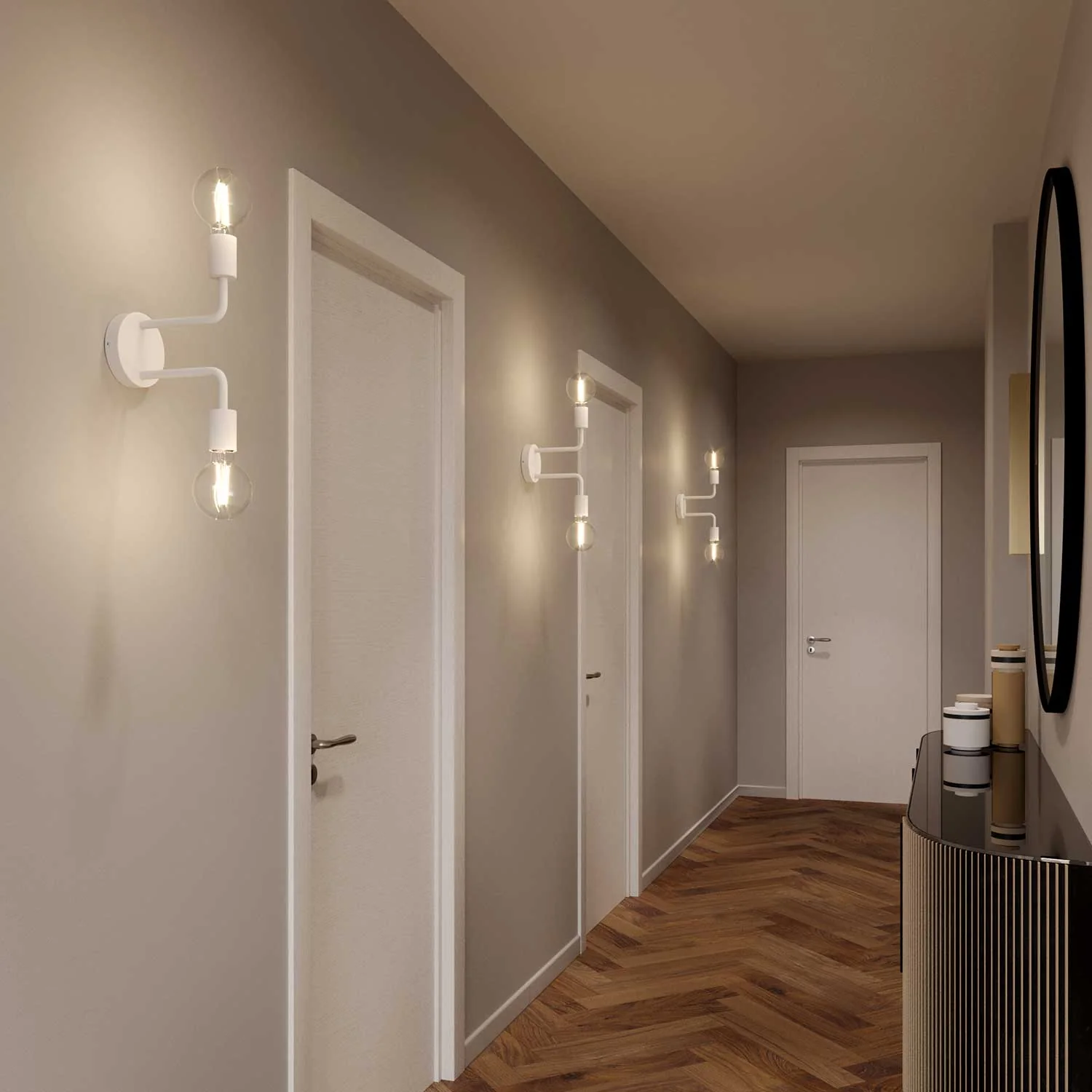Fermaluce Metal, lampada a muro in metallo con doppia estensione curva - Bianco - Image 2