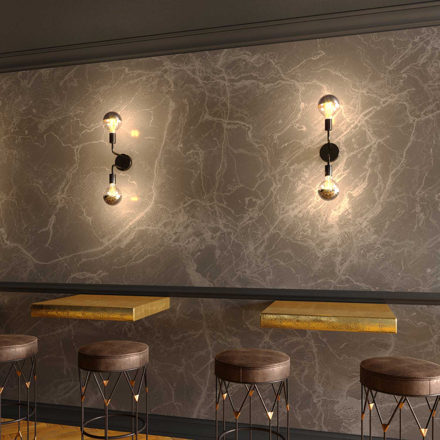 Fermaluce Metal, lampada a muro in metallo con doppia estensione curva - Nero perla - Image 2