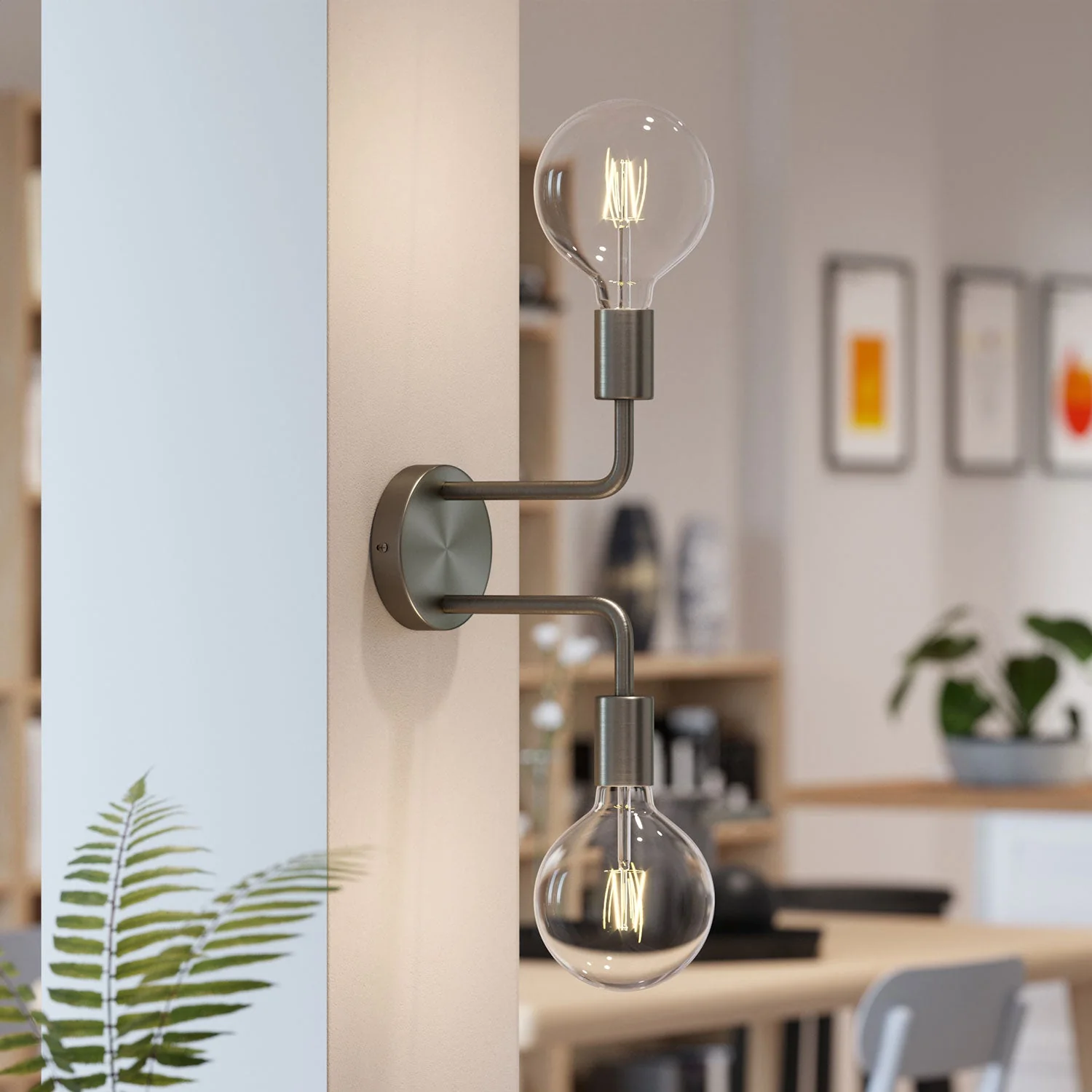 Fermaluce Metal, lampada a muro in metallo con doppia estensione curva - Titanio satinato - Image 2