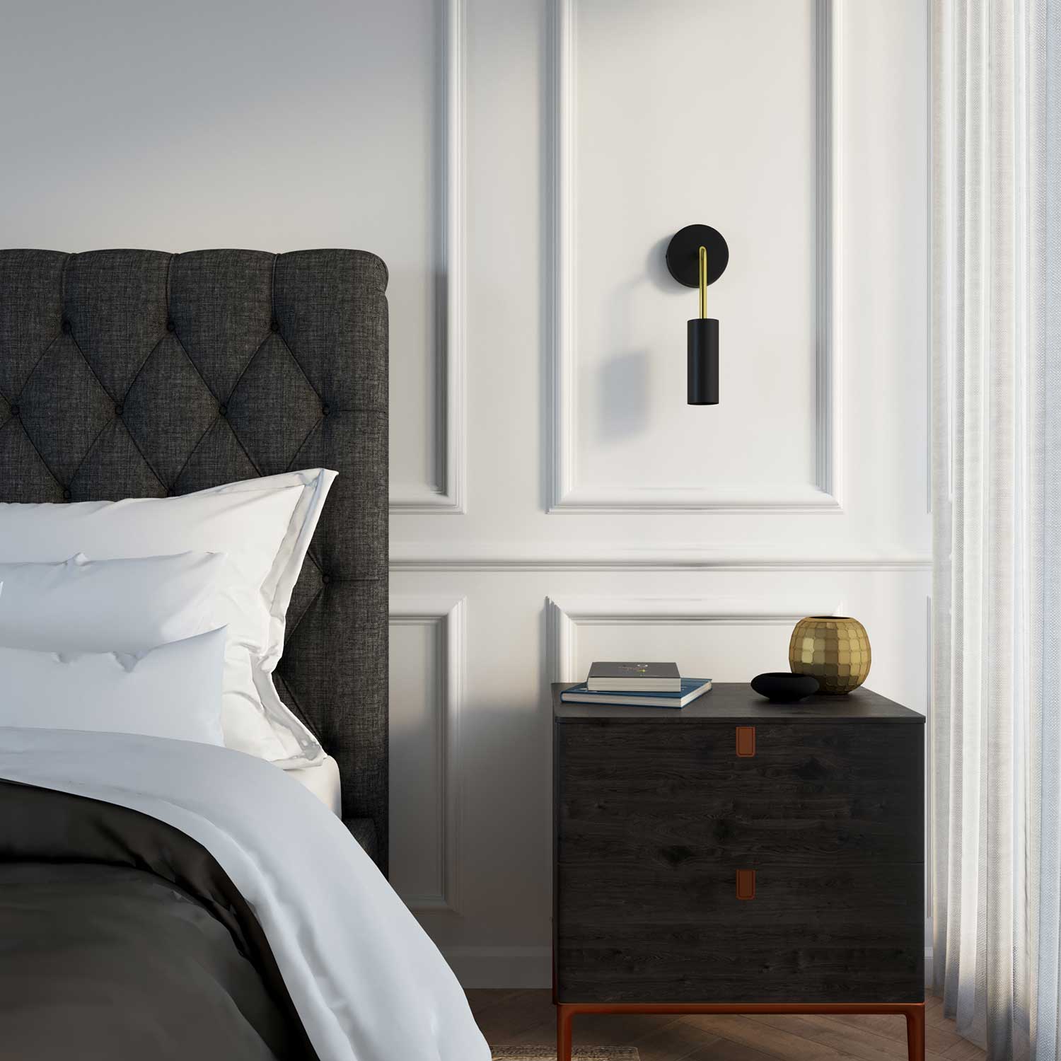Fermaluce Metal, lampada a muro in metallo con estensione curva e paralume Tub-E14 - Ottone - Image 2