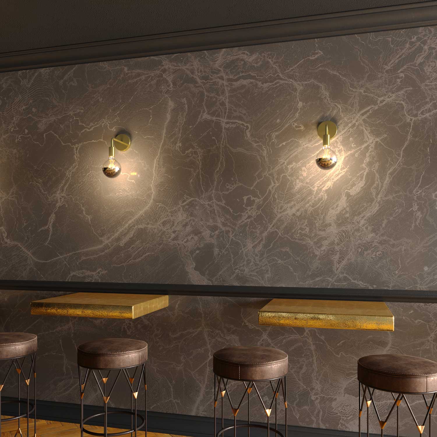 Fermaluce Metal, lampada a muro in metallo con estensione curva - Ottone - Image 2