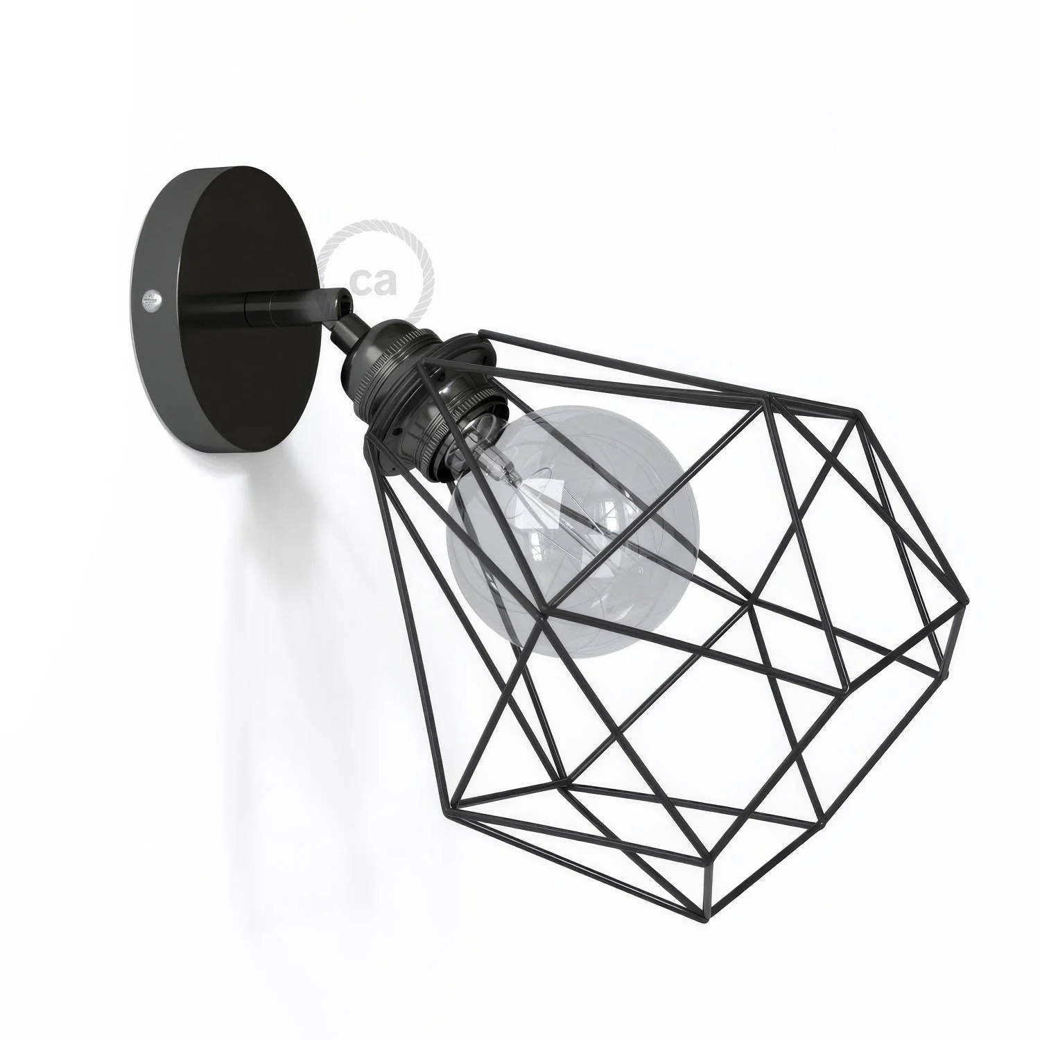 Fermaluce Metallo 90° con paralume Diamond, lampada filomuro orientabile in metallo - Nero perla