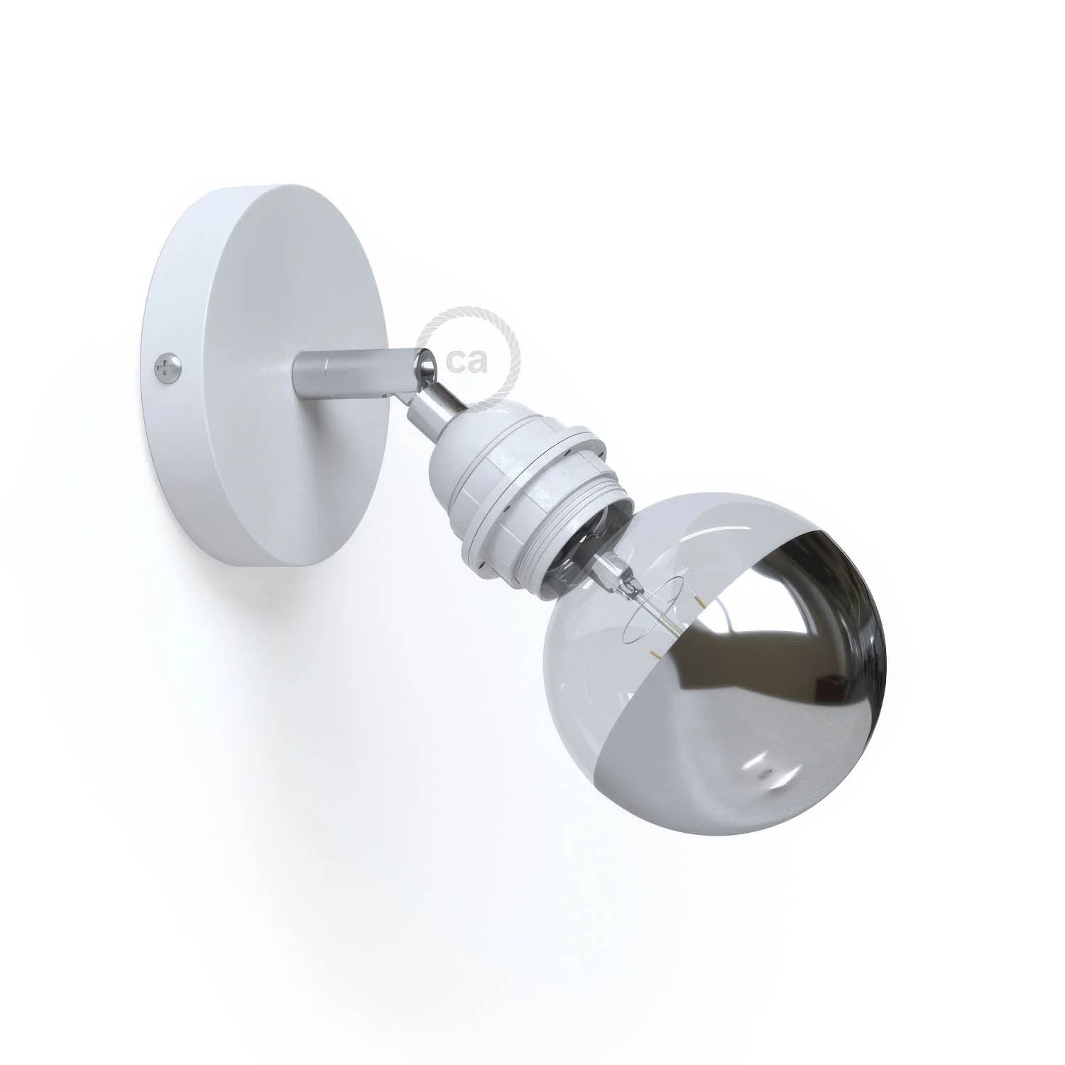 Fermaluce Metallo 90° con portalampada filettato E27, punto luce in metallo orientabile - Bianco