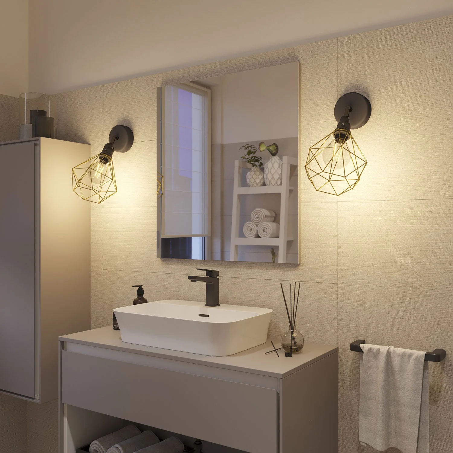 Fermaluce Modulair con snodo orientabile, paralume Diamond e portalampada IP65 waterproof - Ottone - Image 4