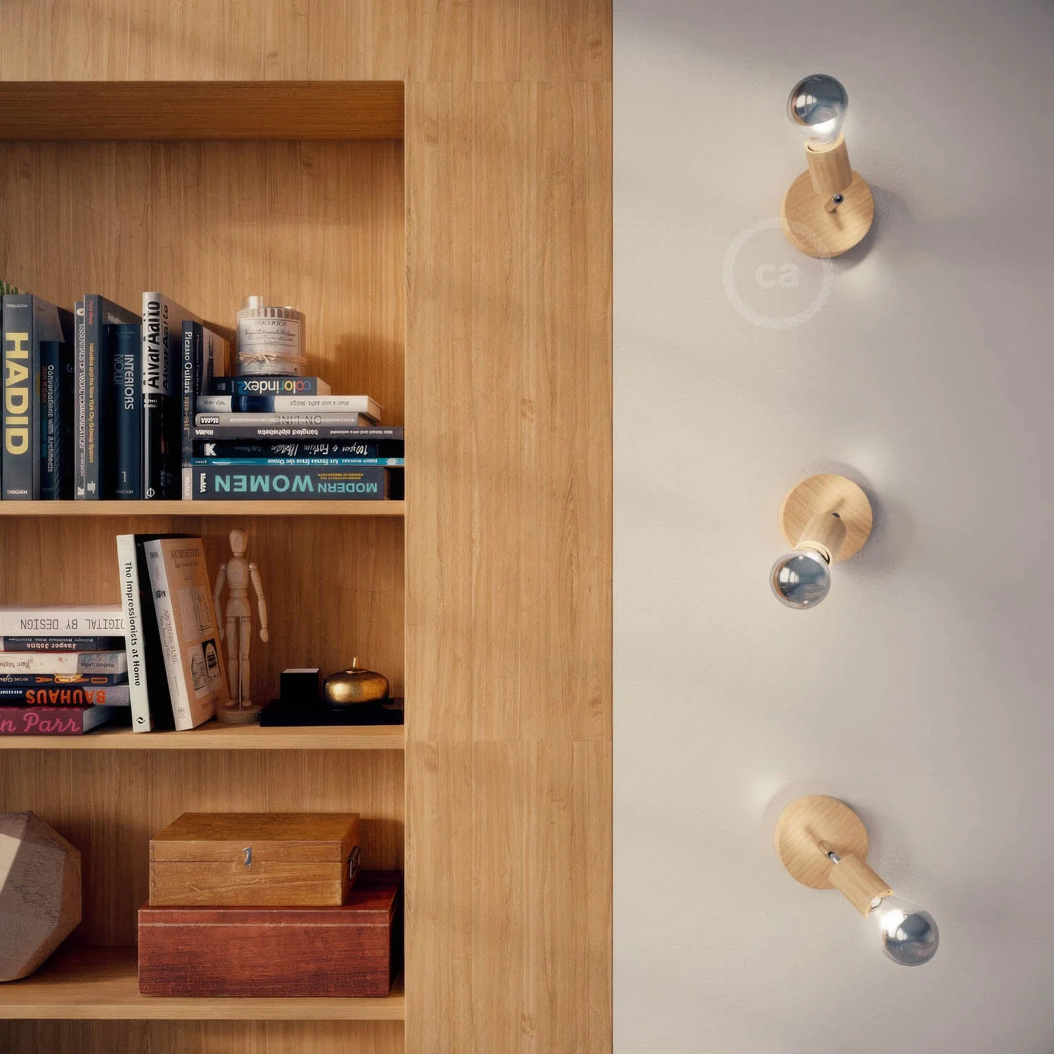 Fermaluce Wood 90°, punto luce a parete o soffitto in legno naturale - Neutro - Image 2