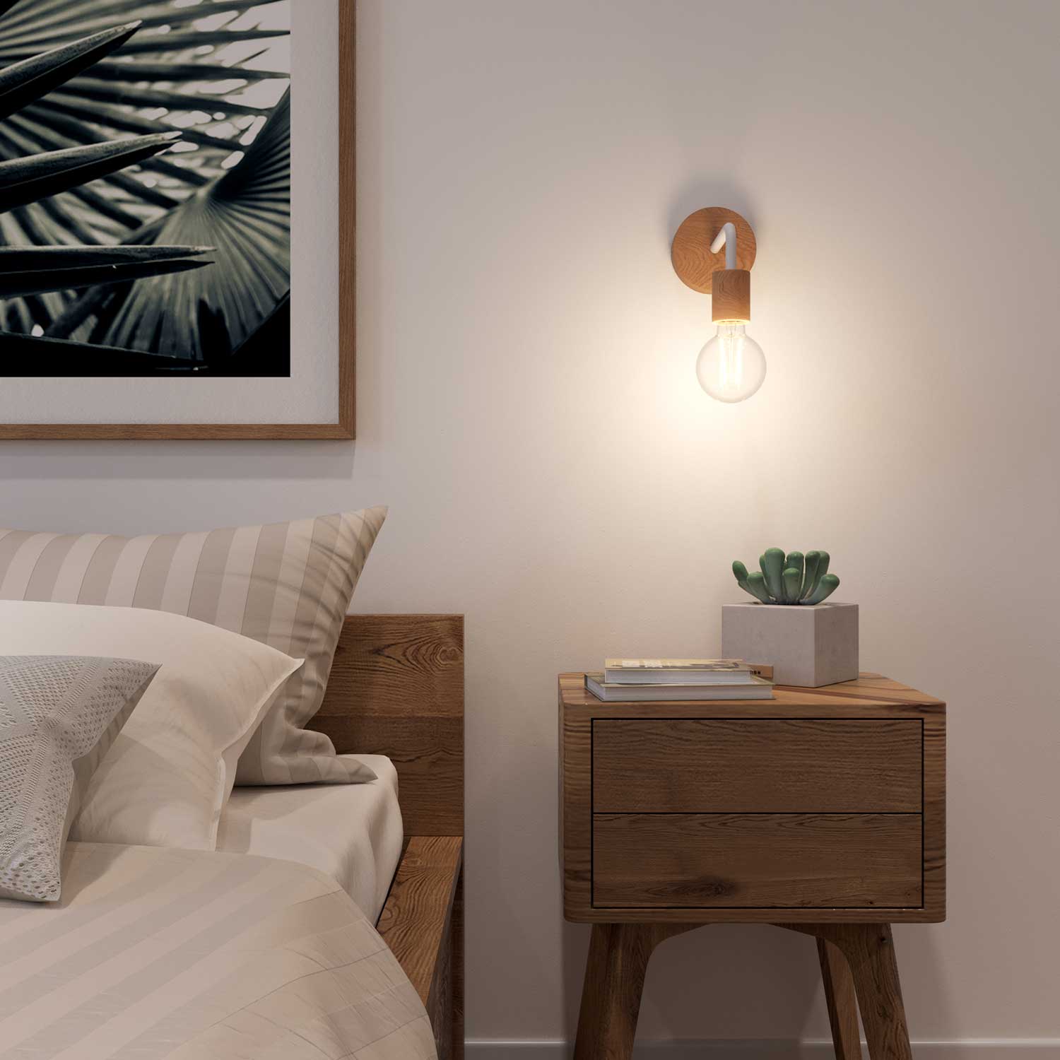 Fermaluce Wood, lampada a muro in legno con estensione curva - Neutro - Image 2