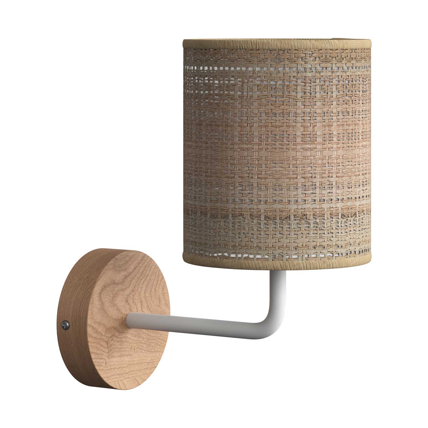 Fermaluce Wood, lampada a muro in legno con paralume Cilindro e estensione curva - Neutro
