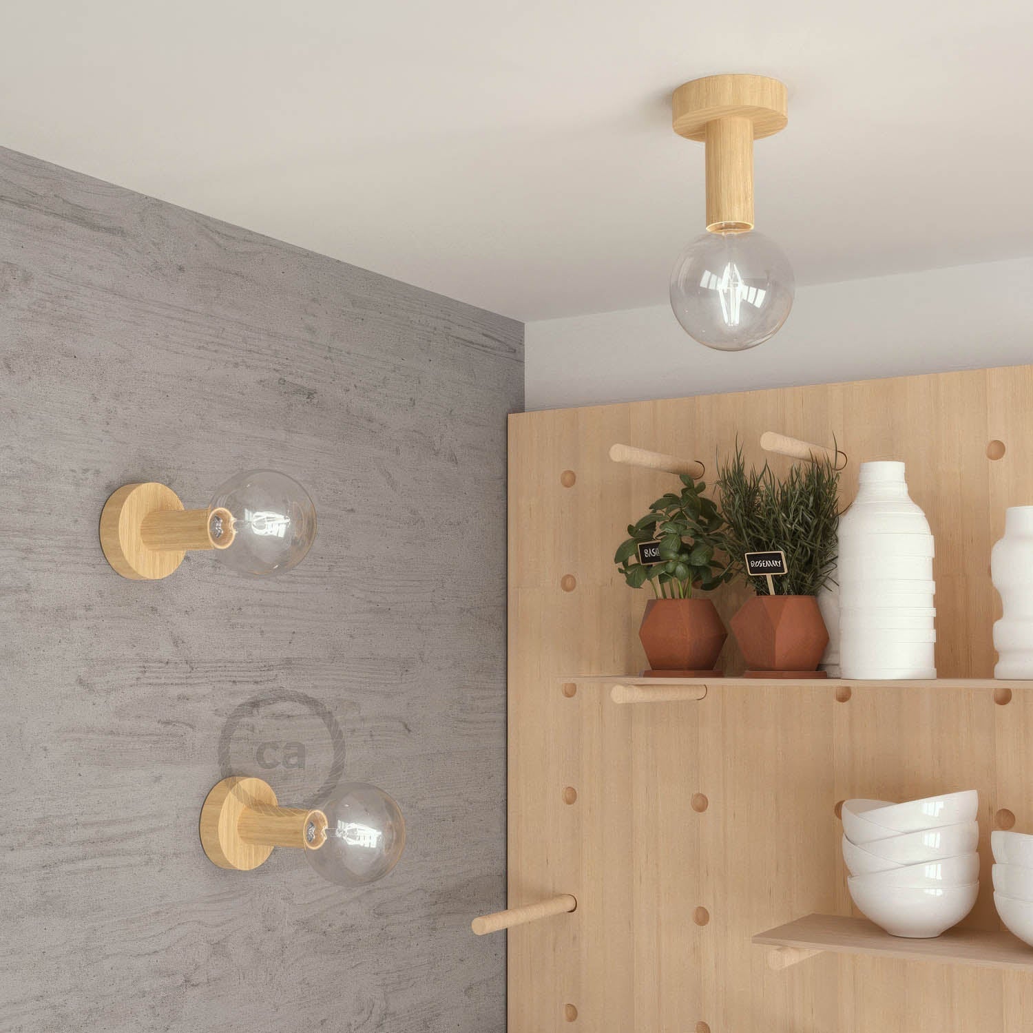Fermaluce Wood M, il punto luce in legno a parete o soffitto - Neutro - Image 2