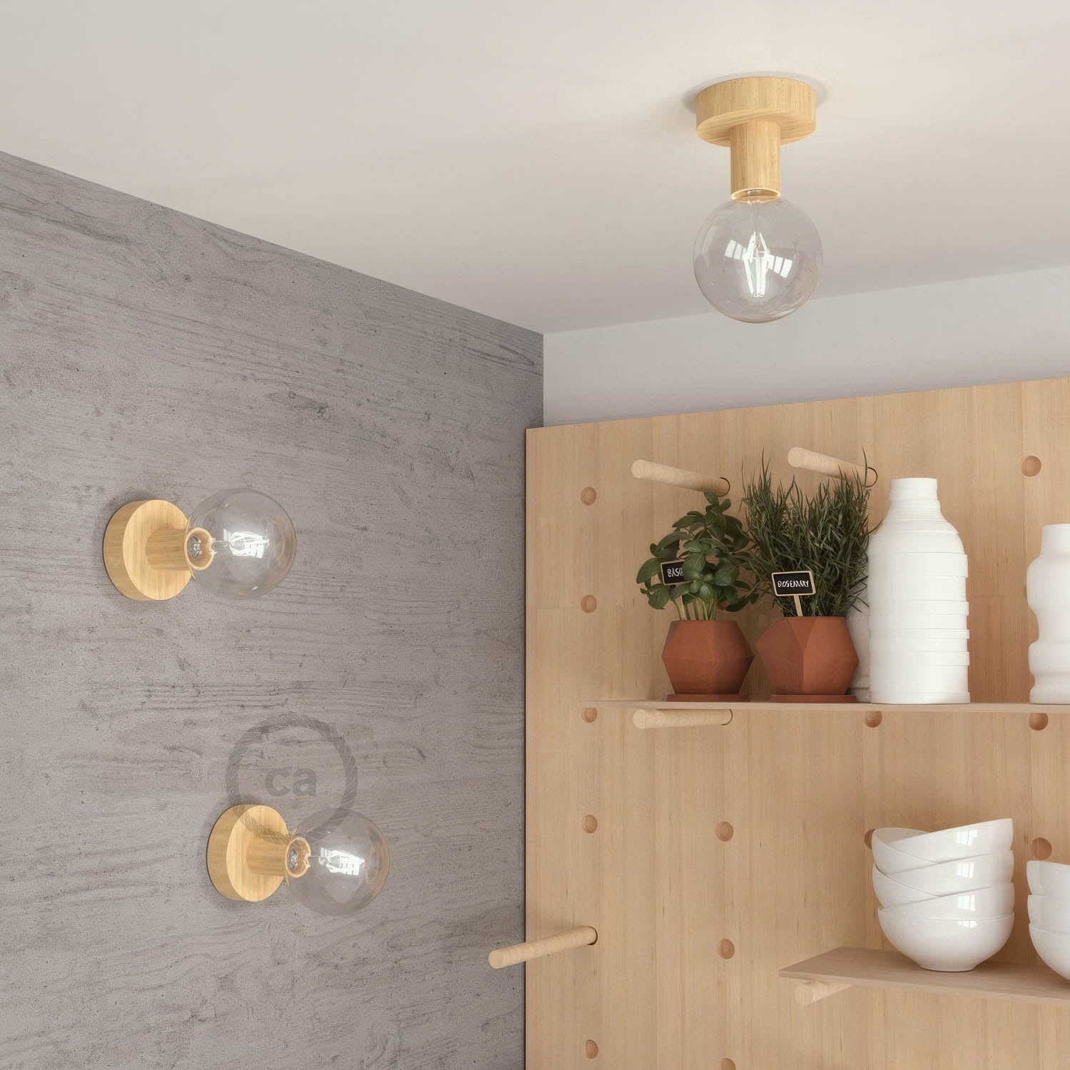 Fermaluce Wood S, punto luce a parete o soffitto in legno - Neutro - Image 2