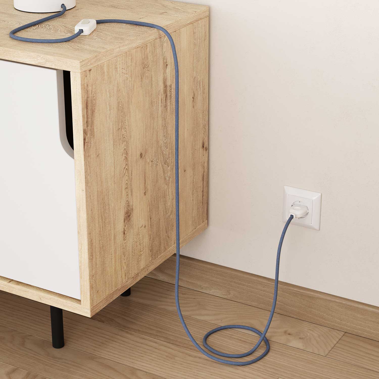 Filo elettrico in tessuto Blu Steward e Beige ZigZag - L'Originale Creative Cables, per decorazioni luminose - RD75 - Image 3