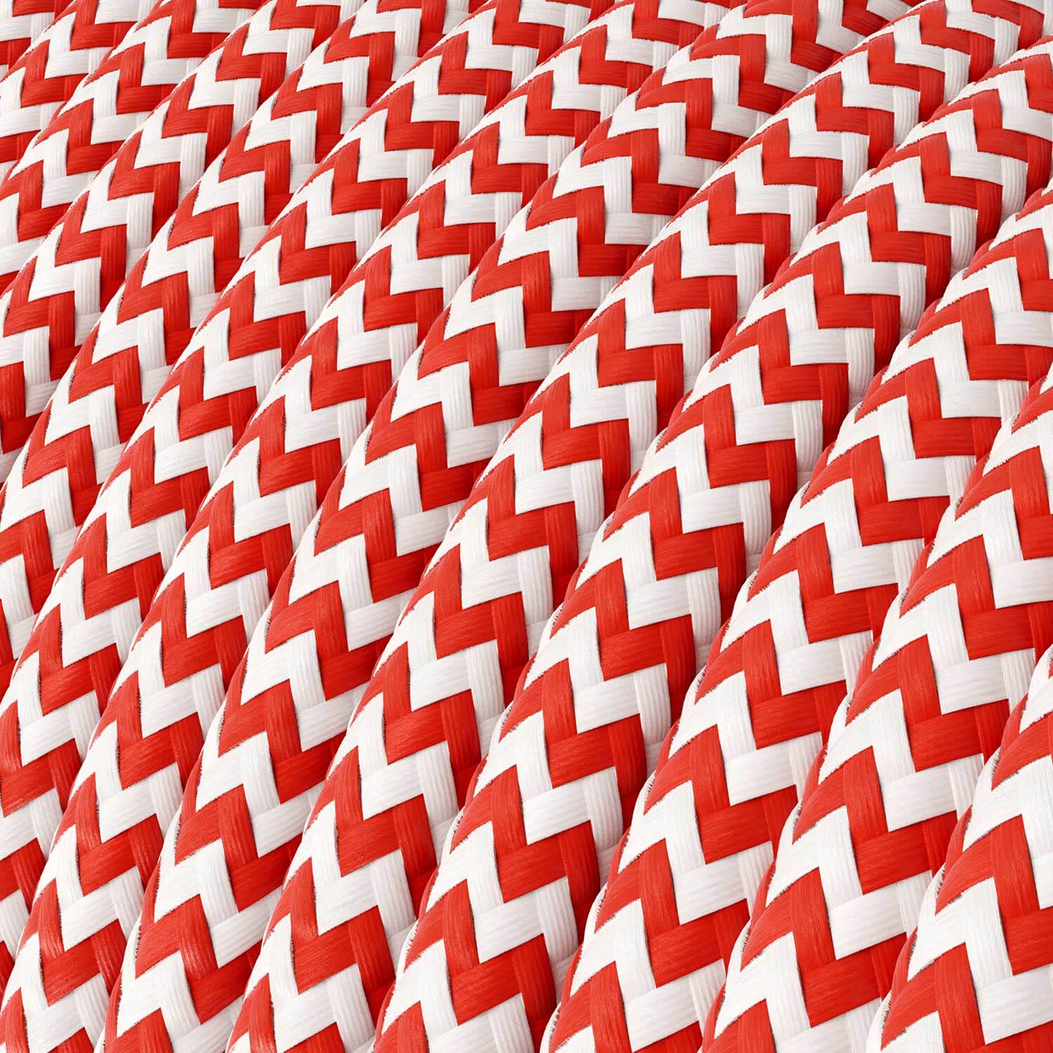 Filo elettrico in tessuto Rosso Fuoco e Bianco Ottico ZigZag - L'Originale Creative Cables, per lampade e lampadari - RZ09 - Image 2