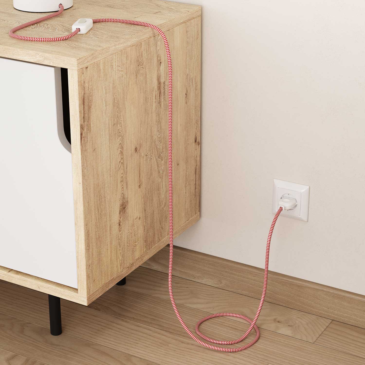 Filo elettrico in tessuto Rosso Fuoco e Bianco Ottico ZigZag - L'Originale Creative Cables, per lampade e lampadari - RZ09 - Image 3