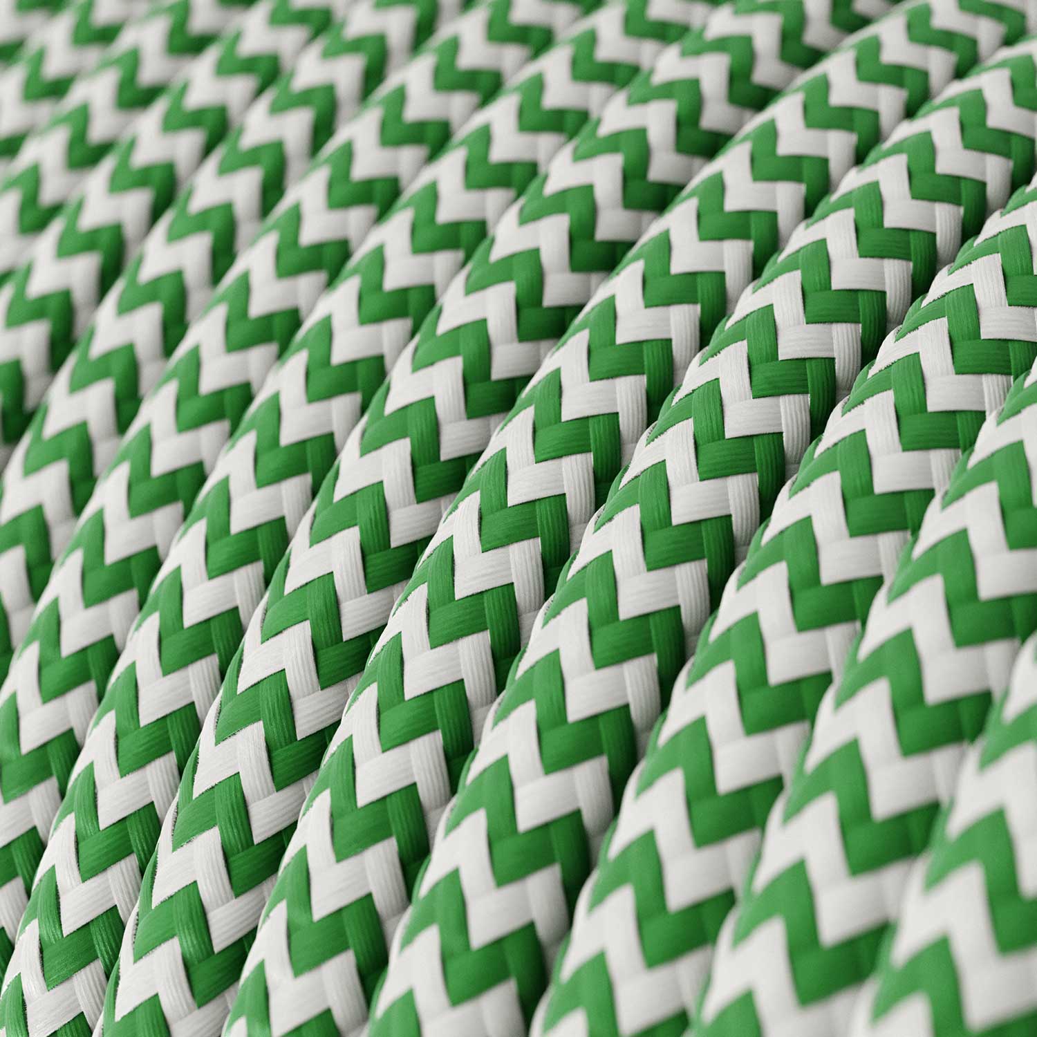 Filo elettrico ricoperto in tessuto Verde Prato e Bianco Ottico ZigZag - L'Originale Creative Cables, per le tue lampade - RZ06 - Image 2