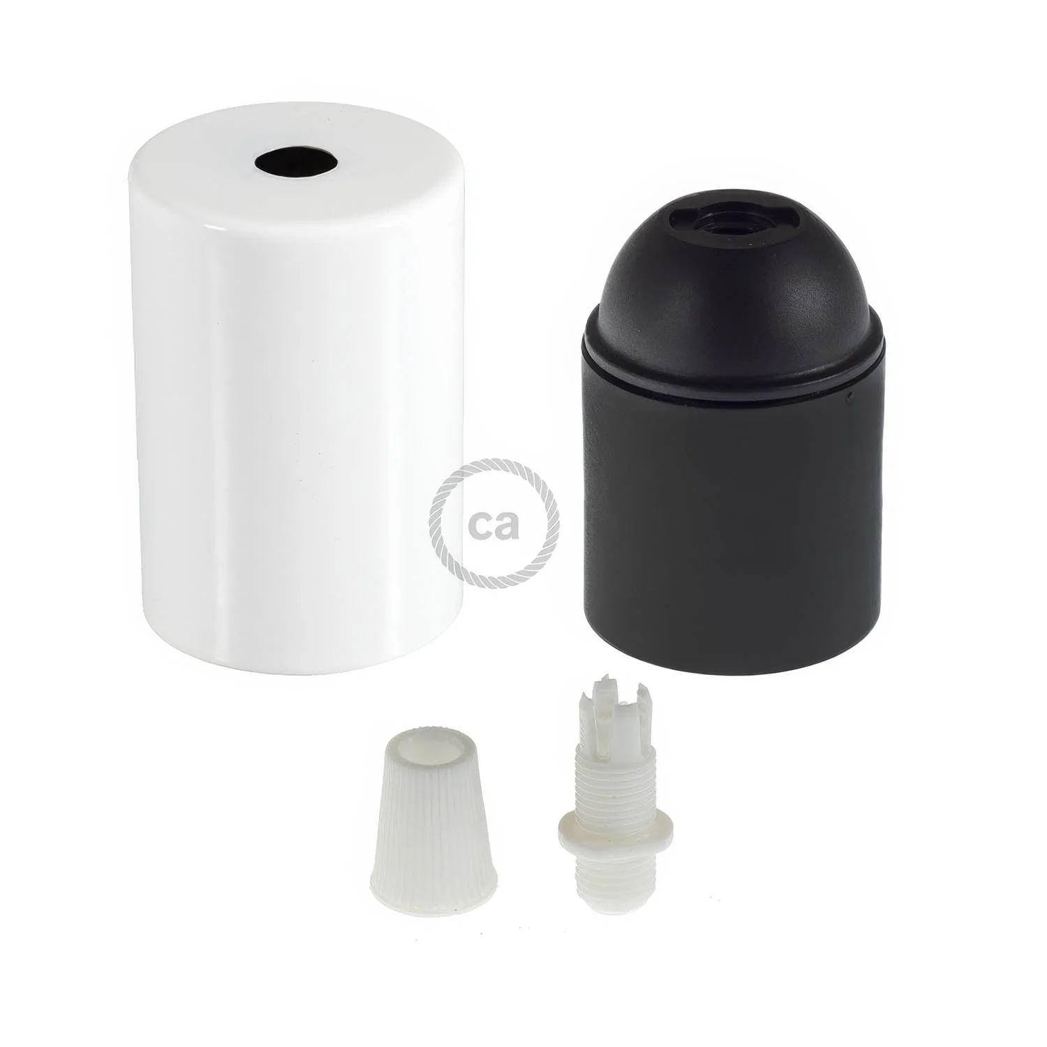 Flat Top Metal UL E26 light bulb socket kit - Glossy white - Image 2