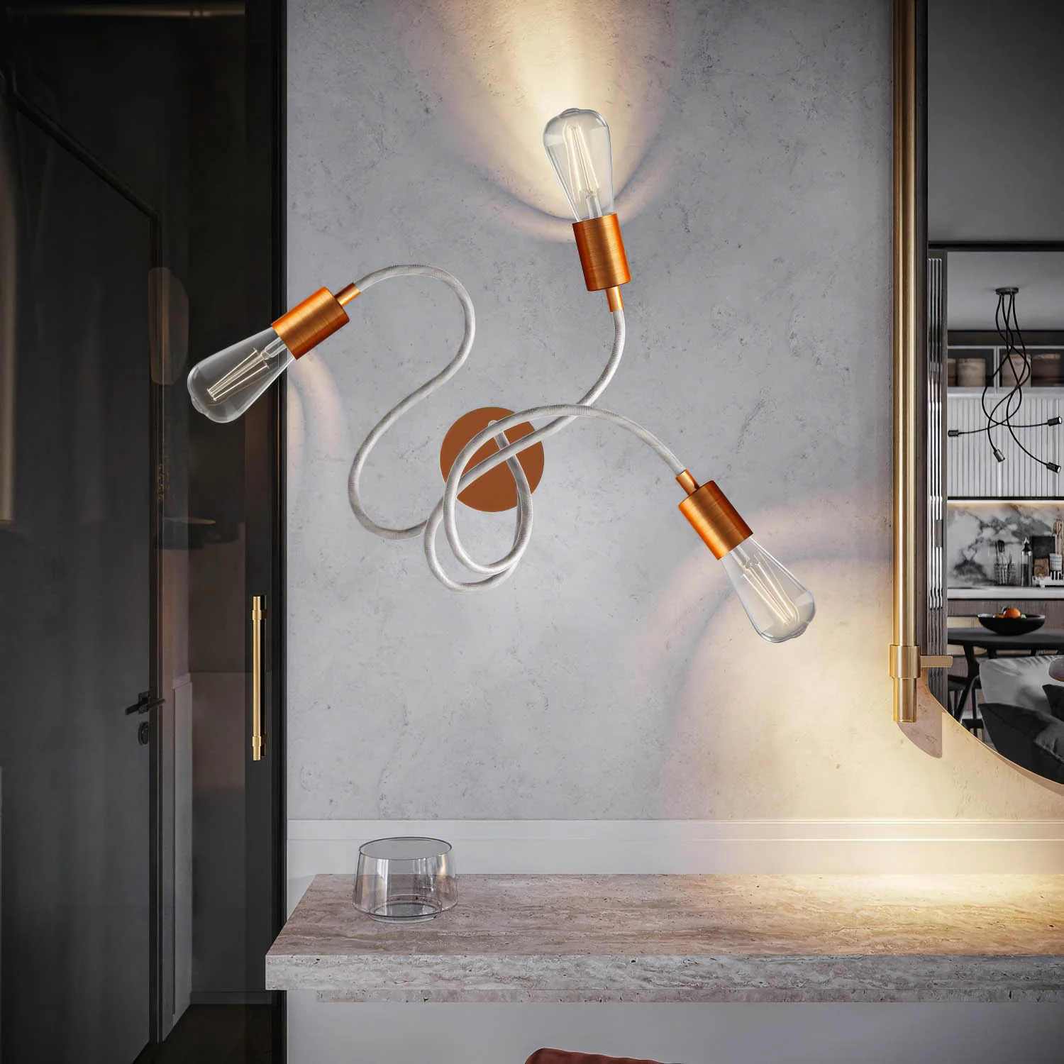 Flex 60 lampada da parete o soffitto snodabile a luce diffusa con lampadina LED ST64 - Rame satinato - Image 2