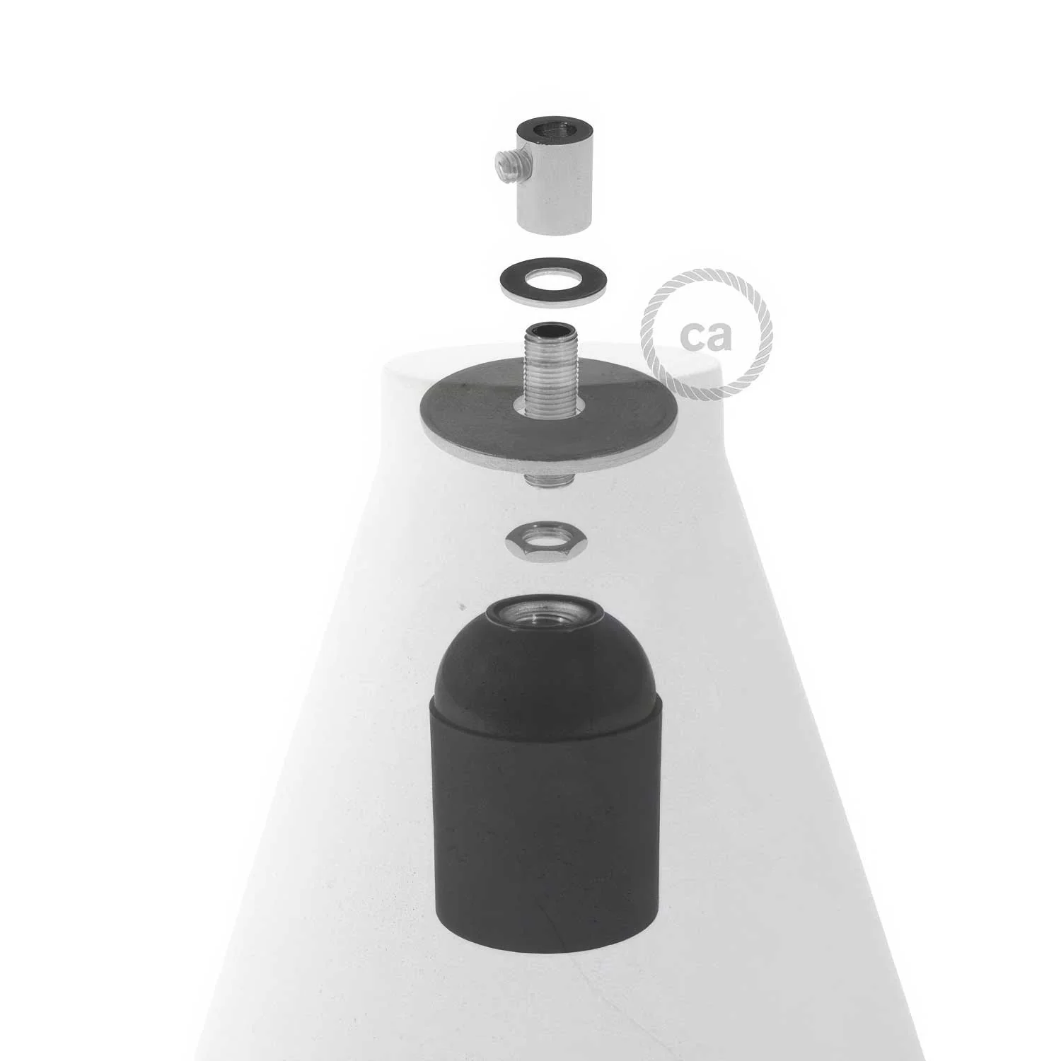 Funnel cement lampshade for suspension, with cable clamp and E26 socket - Dark cement - Image 4