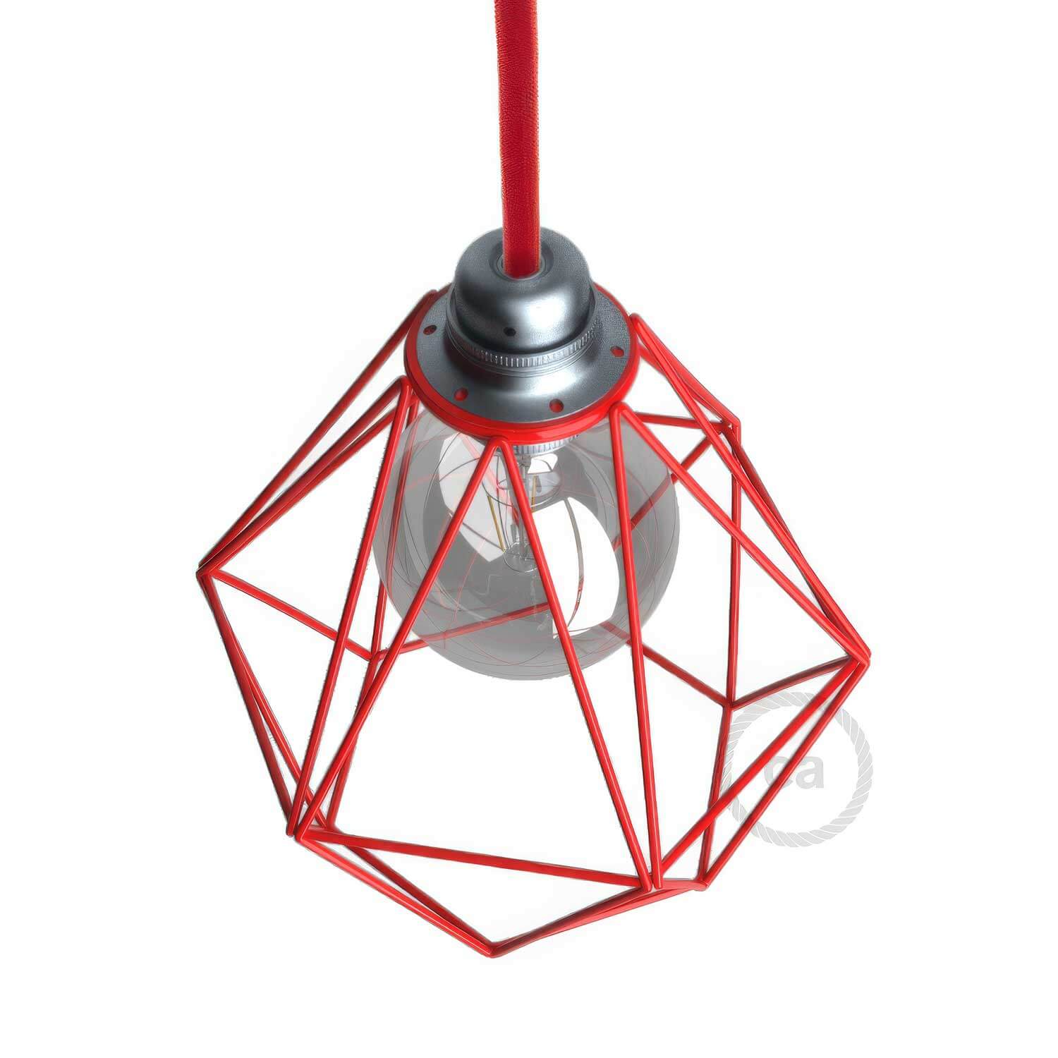 Gabbia paralume Diamond in metallo con attacco E27 - Rosso - Image 3