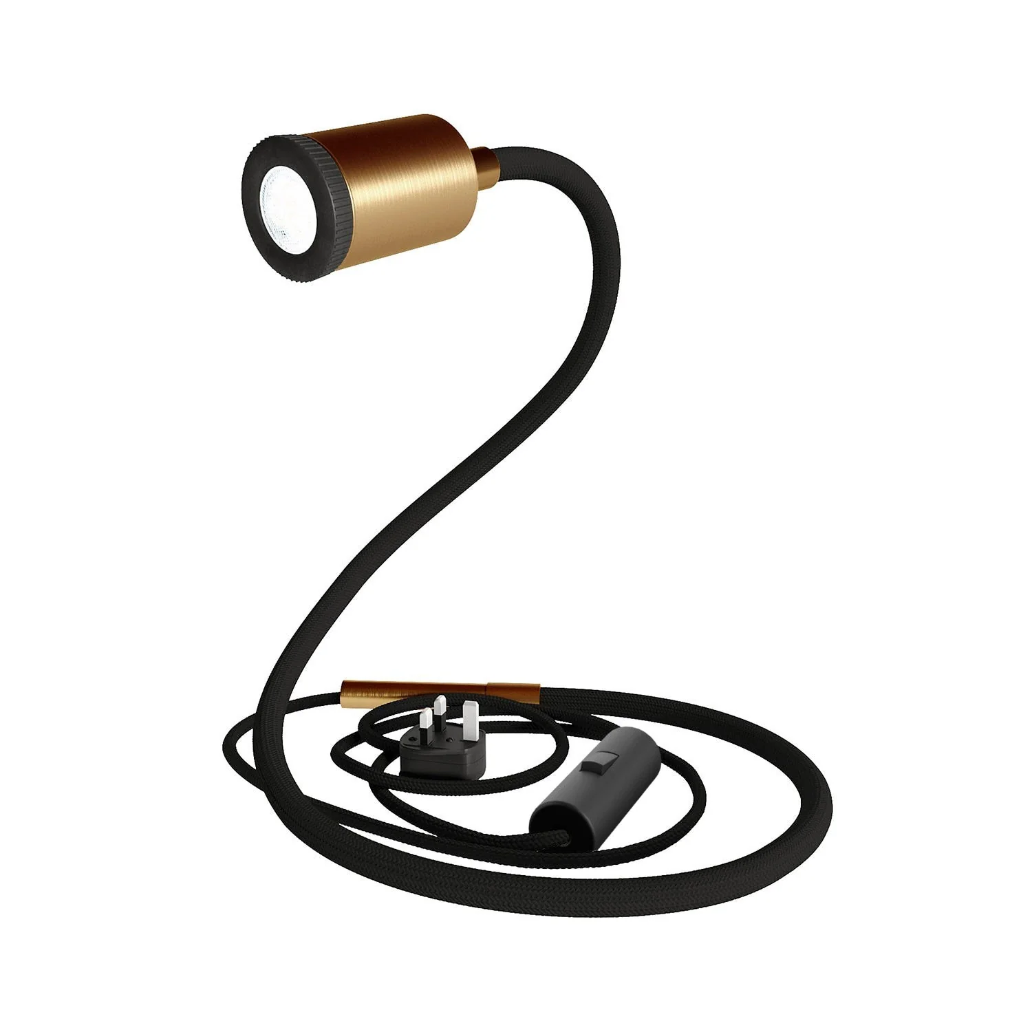 GU1d-one Lampada snodabile senza base con mini faretto LED e spina UK - Bronzo satinato