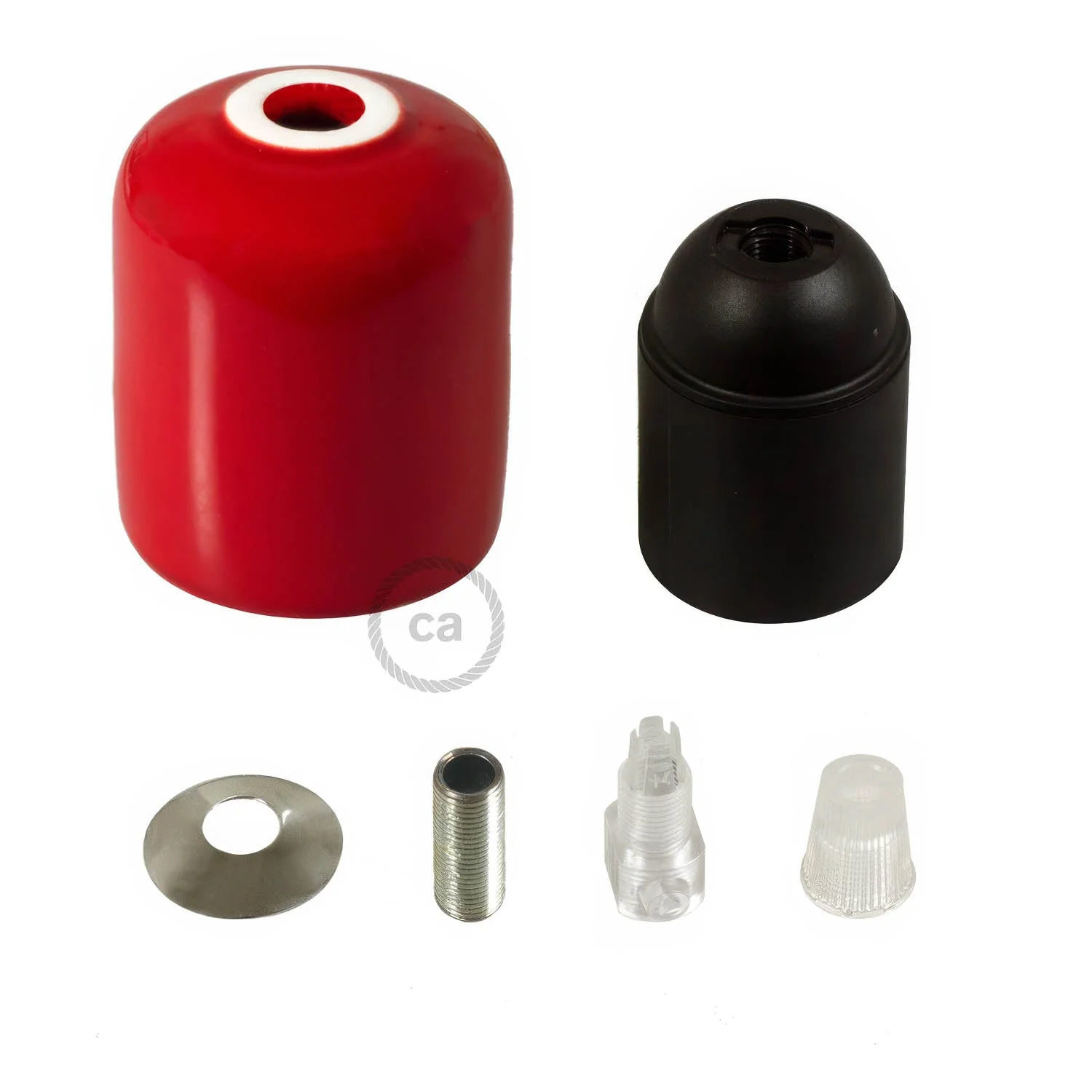Handmade Ceramic E26 light bulb socket kit - Red - Image 2