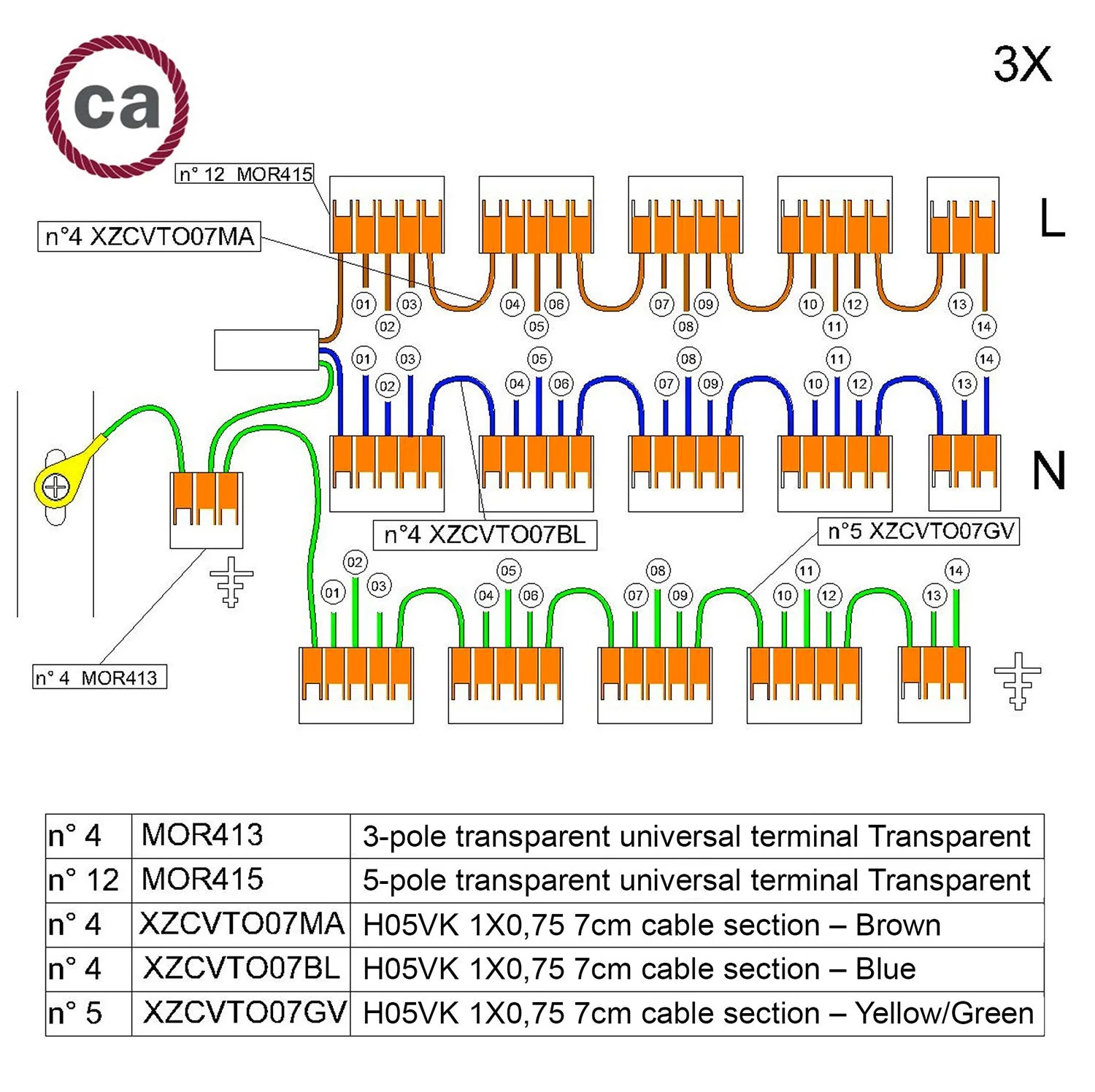 Kit di collegamento WAGO compatibile con cavo 3x per Rosone a 14 fori - Image 2