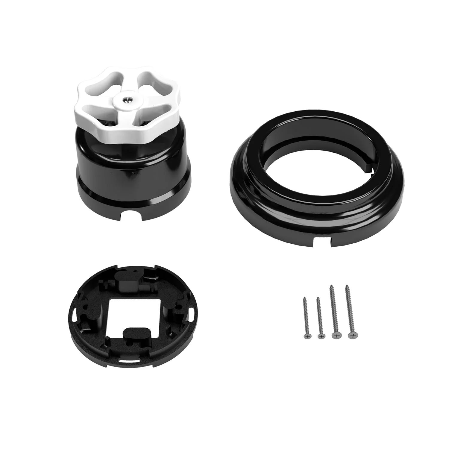 Kit interruttore/deviatore con manopola e base in porcellana nera - Image 3