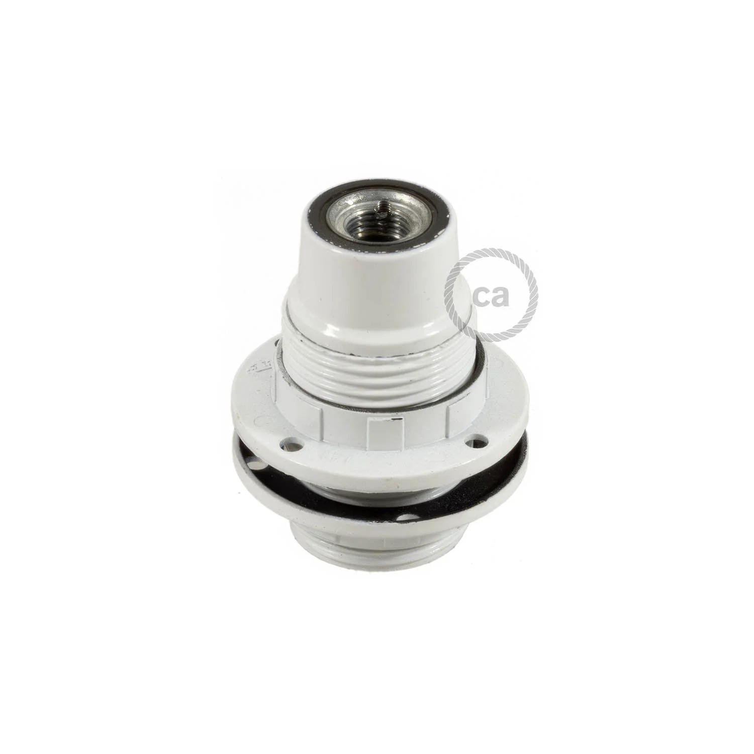 Kit portalampada E14 in bakelite con doppia ghiera per paralume - Bianco