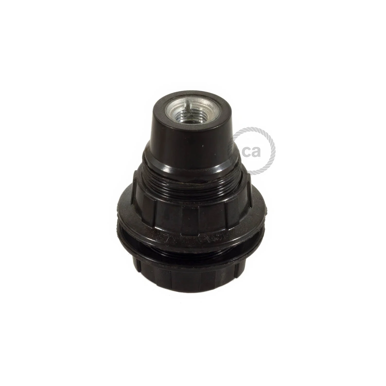 Kit portalampada E14 in bakelite con doppia ghiera per paralume - Nero