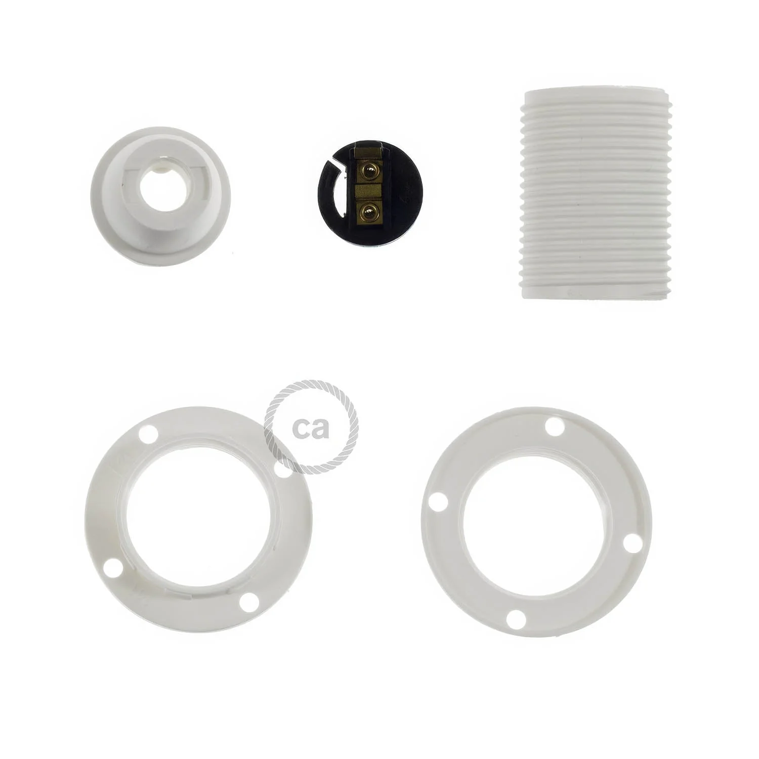 Kit portalampada E14 in termoplastica con doppia ghiera per paralume - Bianco - Image 2