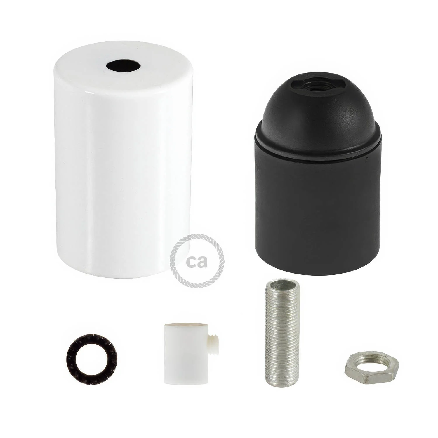 Kit portalampada E27 cilindrico in metallo - Bianco lucido - Image 6