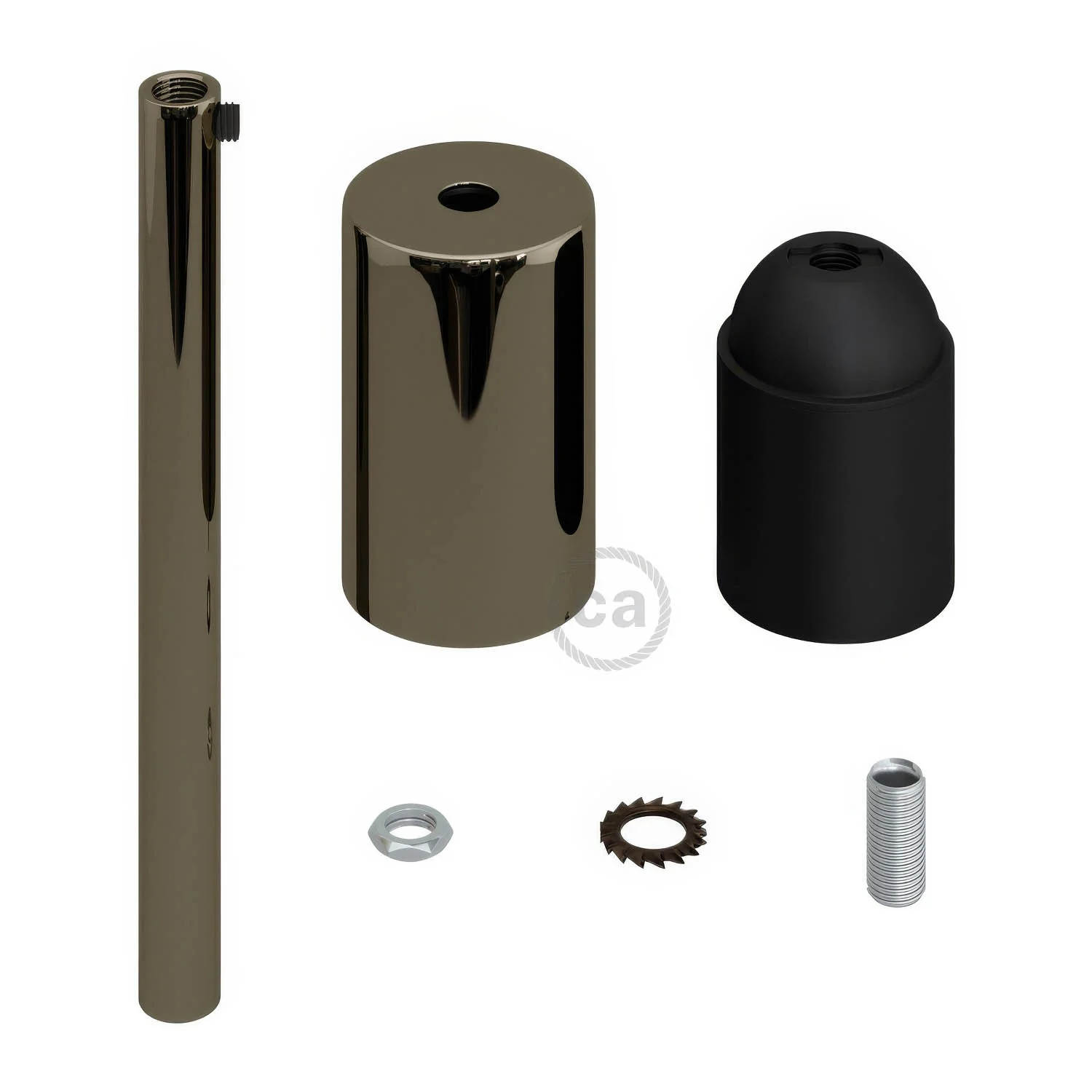 Kit portalampada E27 cilindrico in metallo con serracavo da 15 cm - Nero perla - Image 2