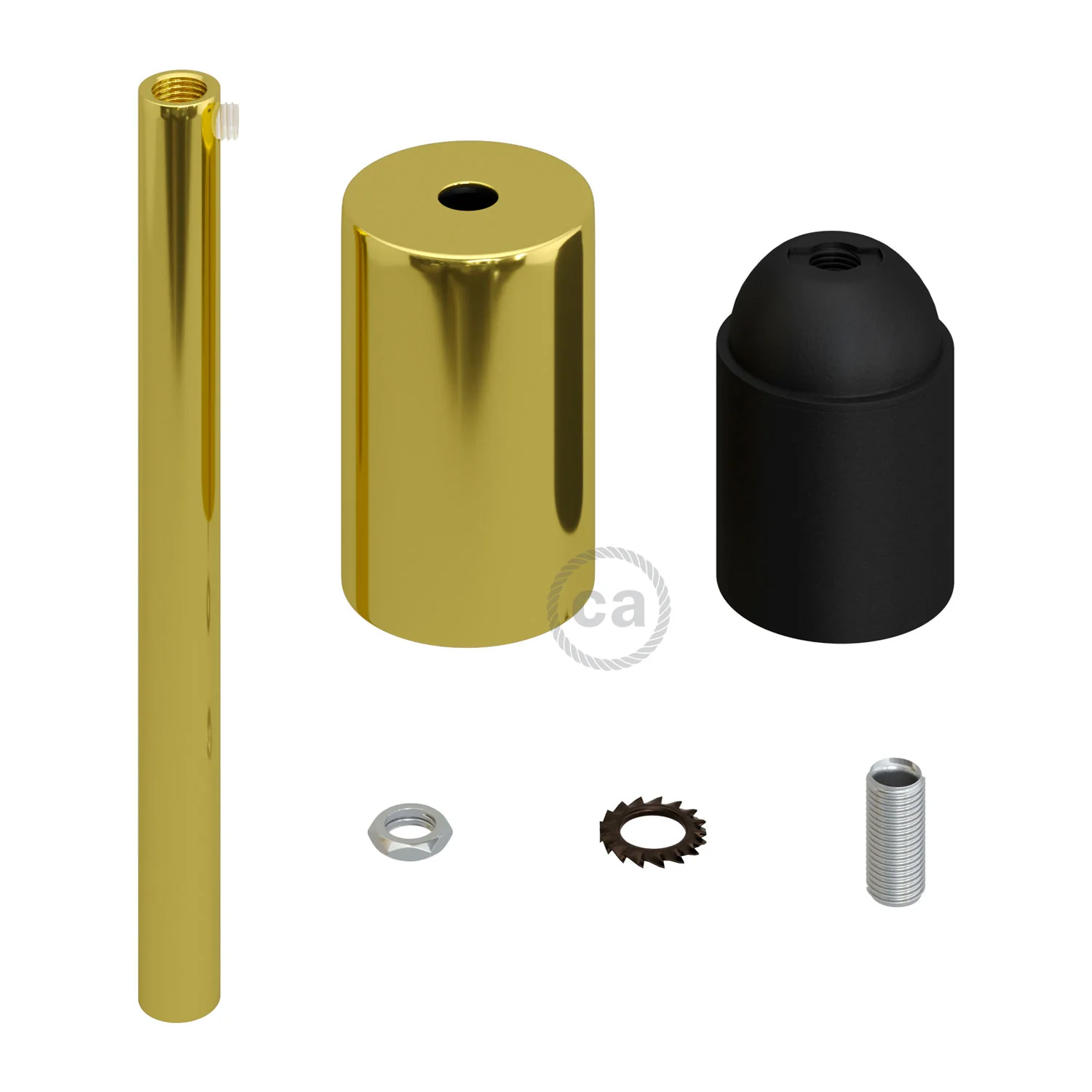 Kit portalampada E27 cilindrico in metallo con serracavo da 15 cm - Ottone - Image 2