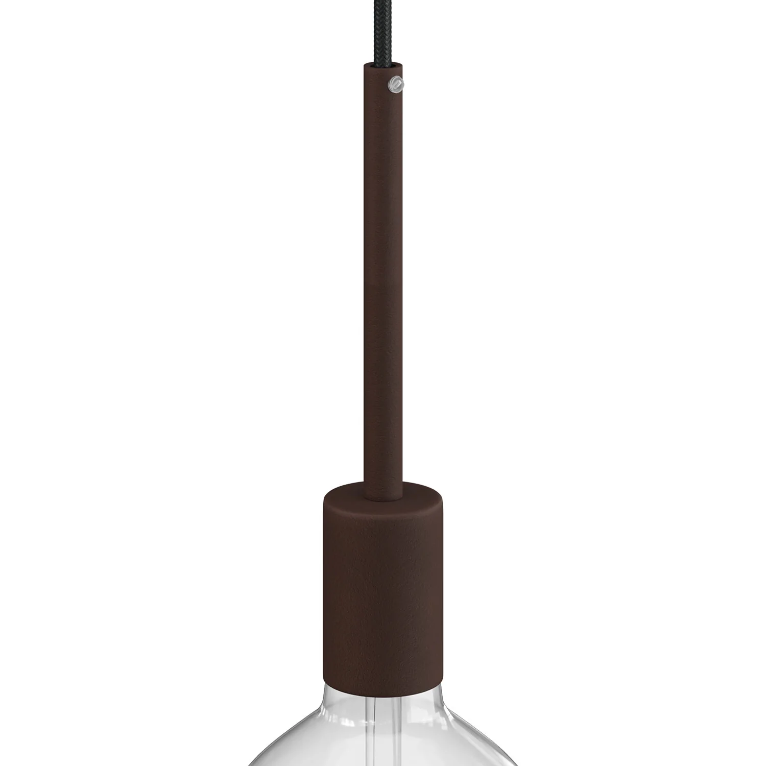Kit portalampada E27 cilindrico in metallo con serracavo da 15 cm - Ruggine scura verniciata