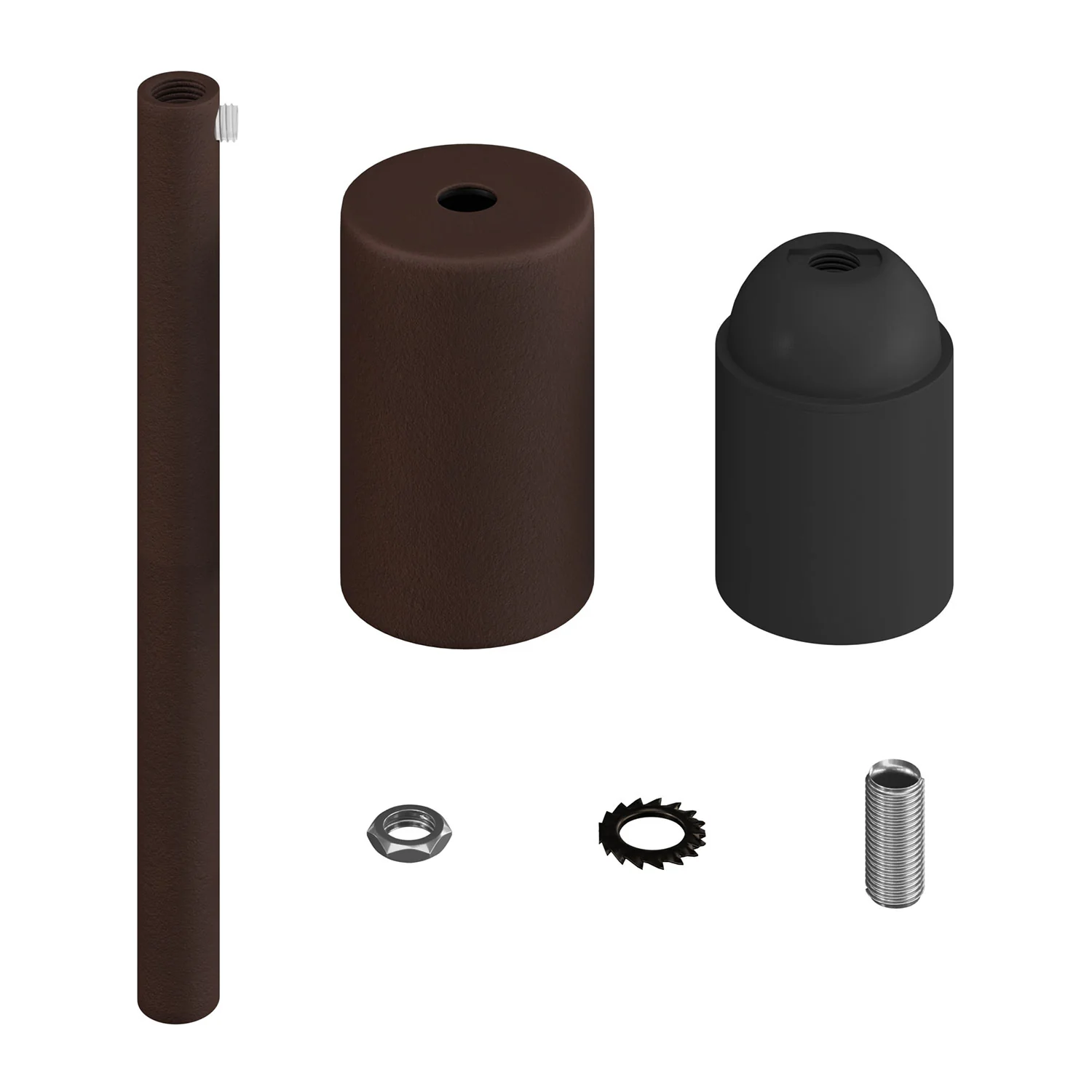 Kit portalampada E27 cilindrico in metallo con serracavo da 15 cm - Ruggine scura verniciata - Image 2