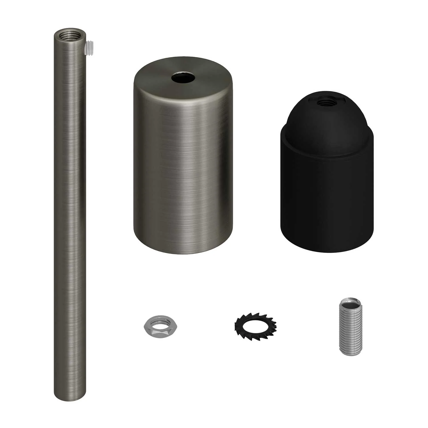 Kit portalampada E27 cilindrico in metallo con serracavo da 15 cm - Titanio satinato - Image 2