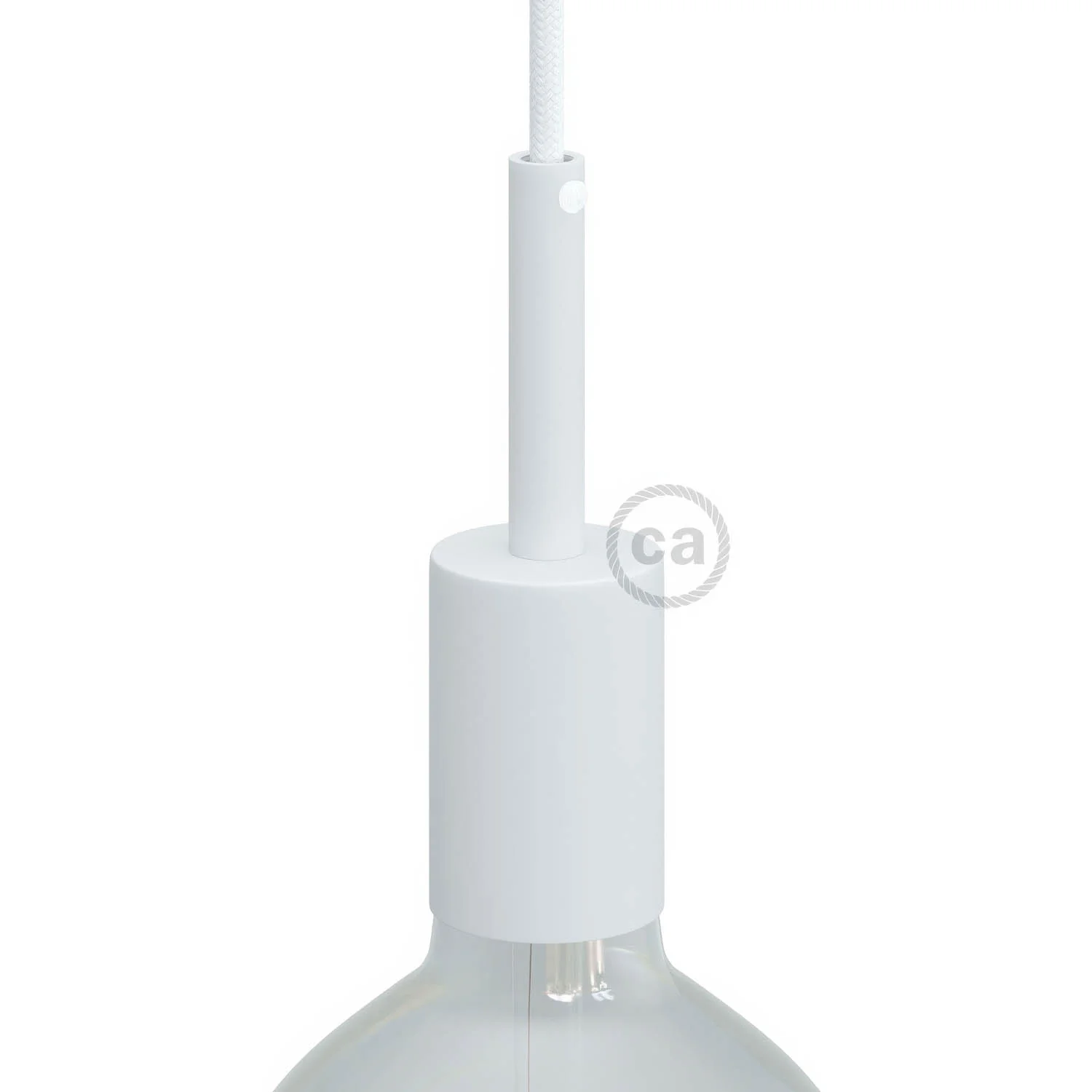 Kit portalampada E27 cilindrico in metallo con serracavo da 7 cm - Bianco opaco