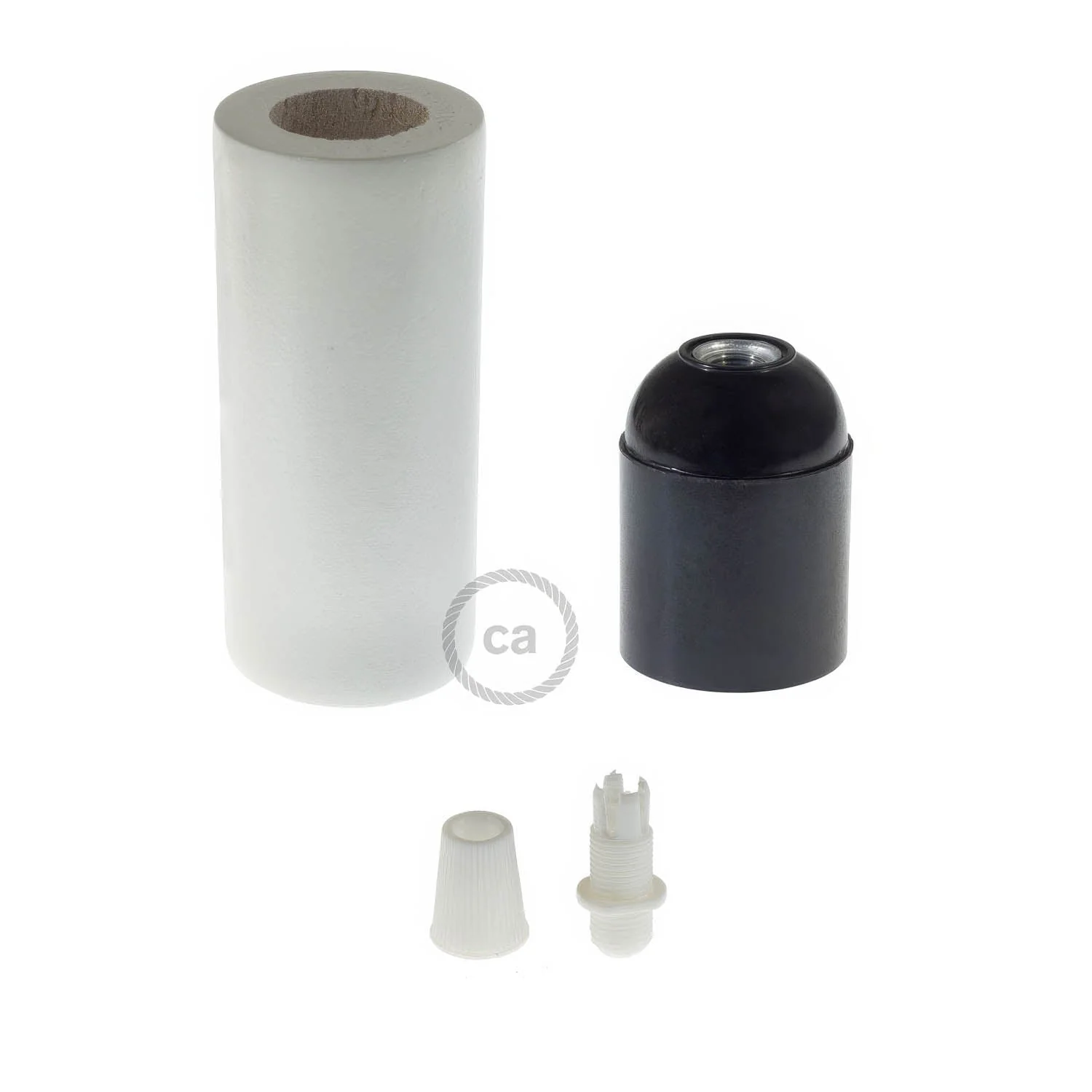 Kit portalampada E27 in legno per cordone 3XL - Bianco - Image 2