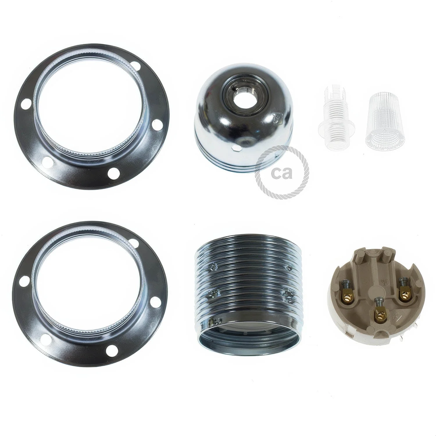 Kit portalampada E27 in metallo con doppia ghiera per paralume - Argento - Image 2
