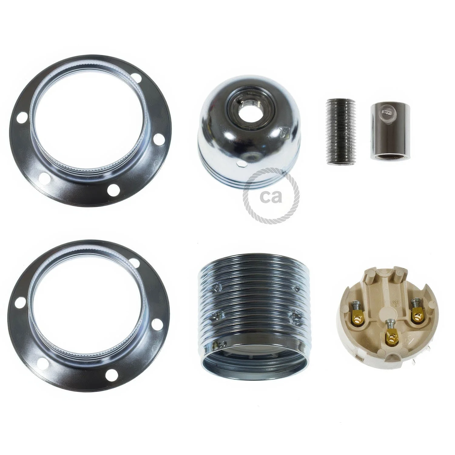 Kit portalampada E27 in metallo con doppia ghiera per paralume - Argento - Image 5