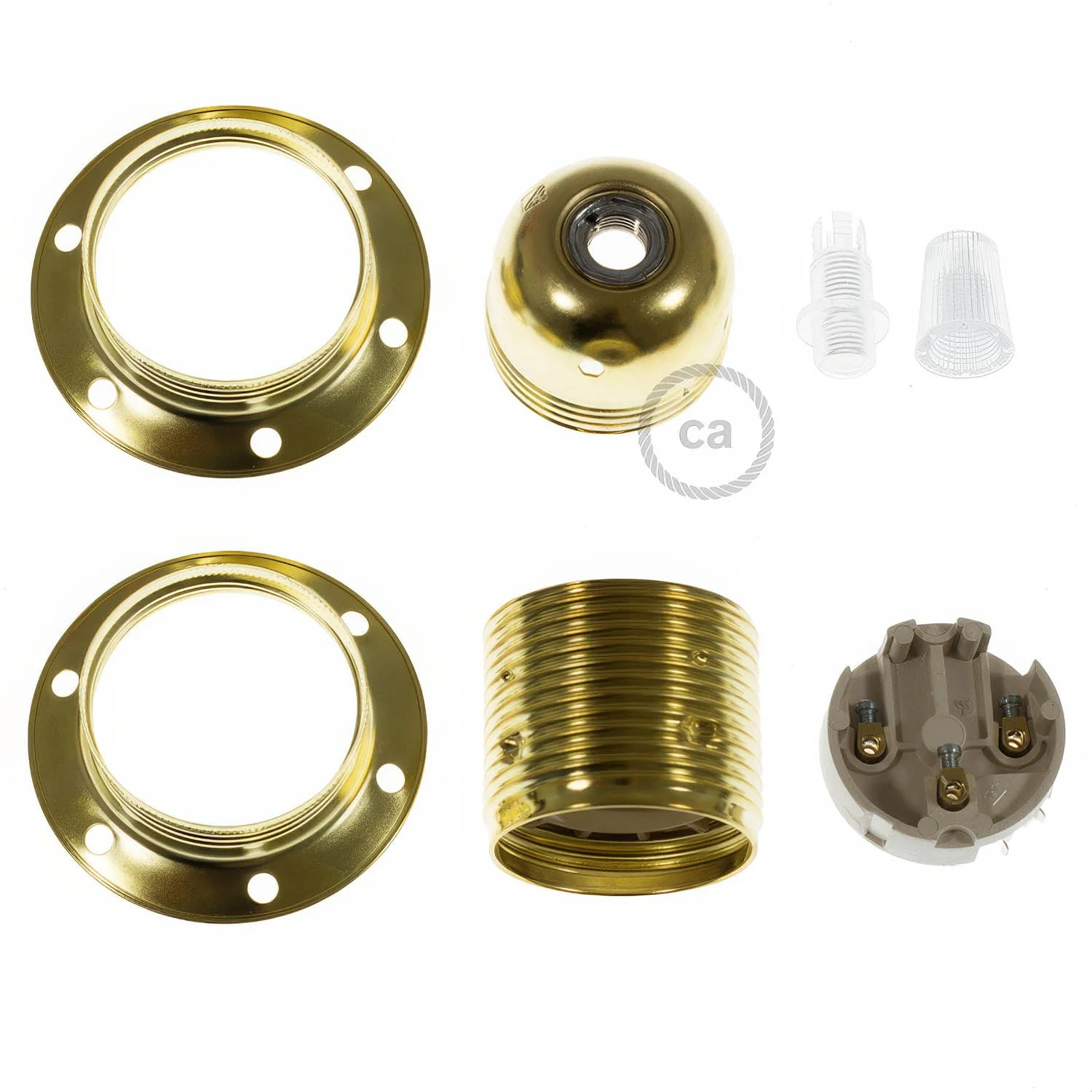 Kit portalampada E27 in metallo con doppia ghiera per paralume - Ottone - Image 2