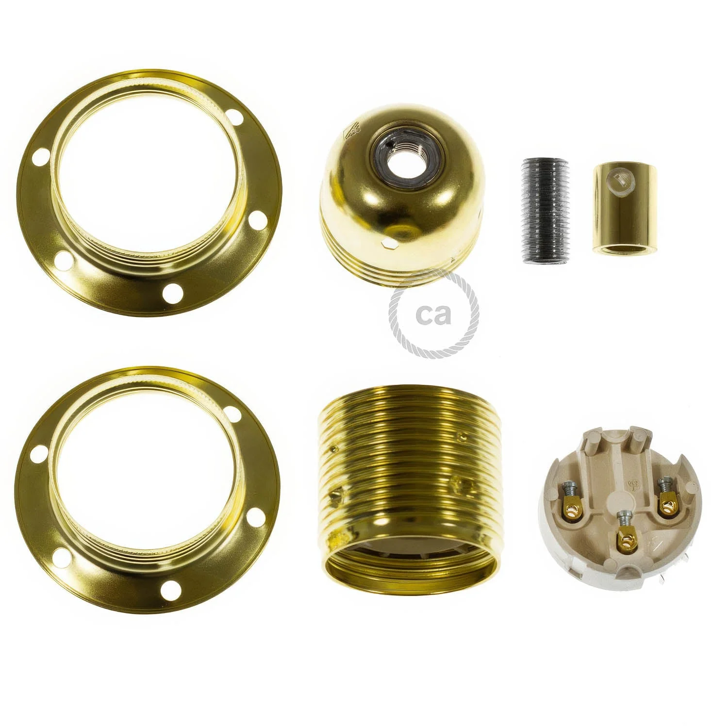 Kit portalampada E27 in metallo con doppia ghiera per paralume - Ottone - Image 5