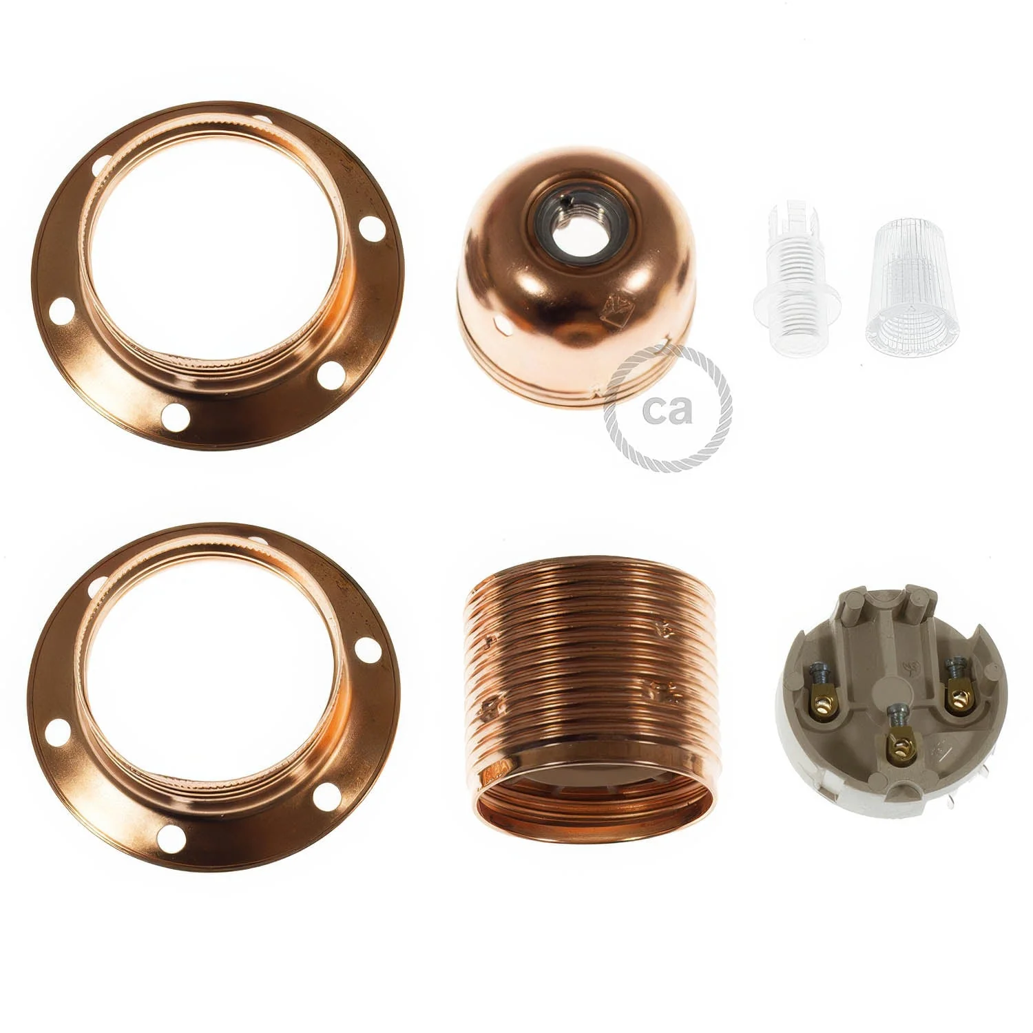 Kit portalampada E27 in metallo con doppia ghiera per paralume - Rame - Image 2