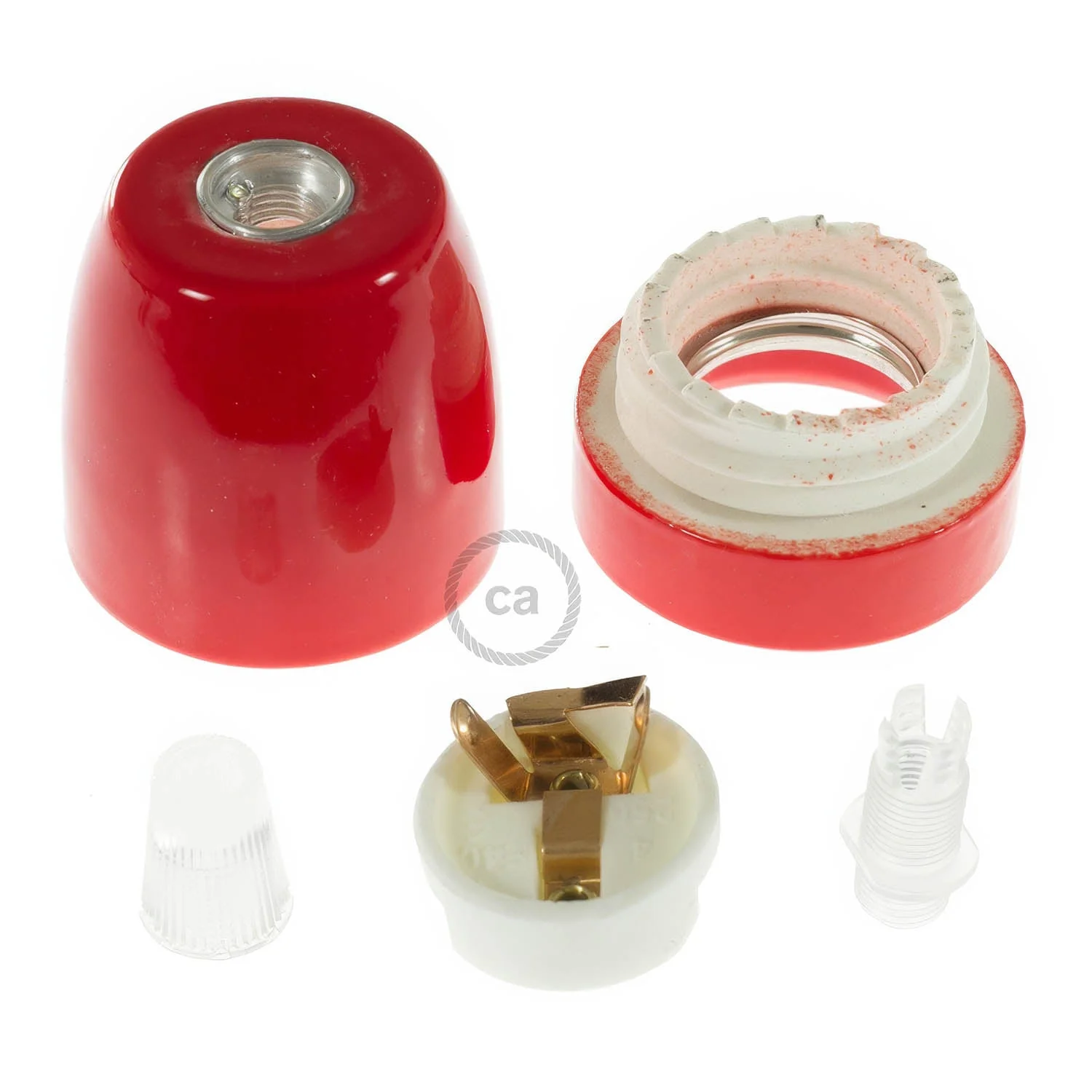 Kit portalampada E27 in porcellana - Rosso - Image 2