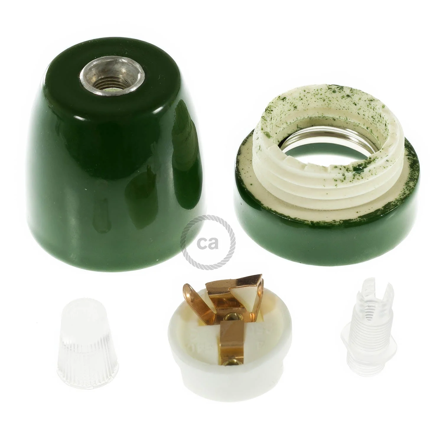 Kit portalampada E27 in porcellana - Verde - Image 2