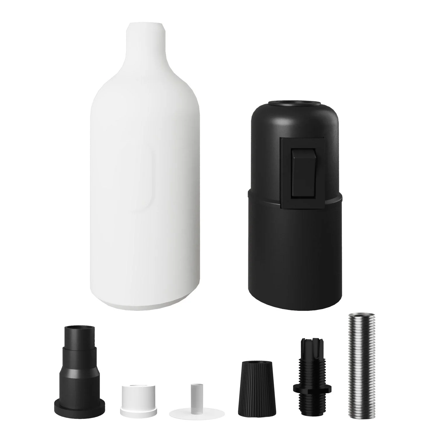 Kit portalampada E27 in silicone con interruttore e serracavo nascosti - Bianco - Image 2