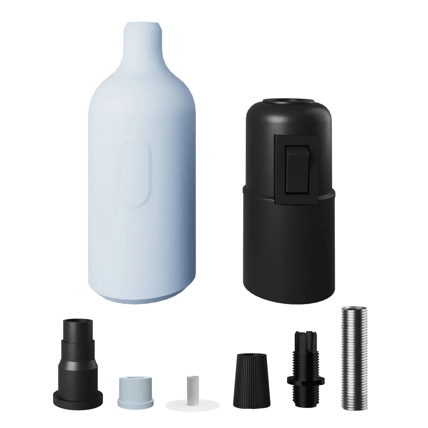 Kit portalampada E27 in silicone con interruttore e serracavo nascosti - Blu carta da zucchero - Image 2