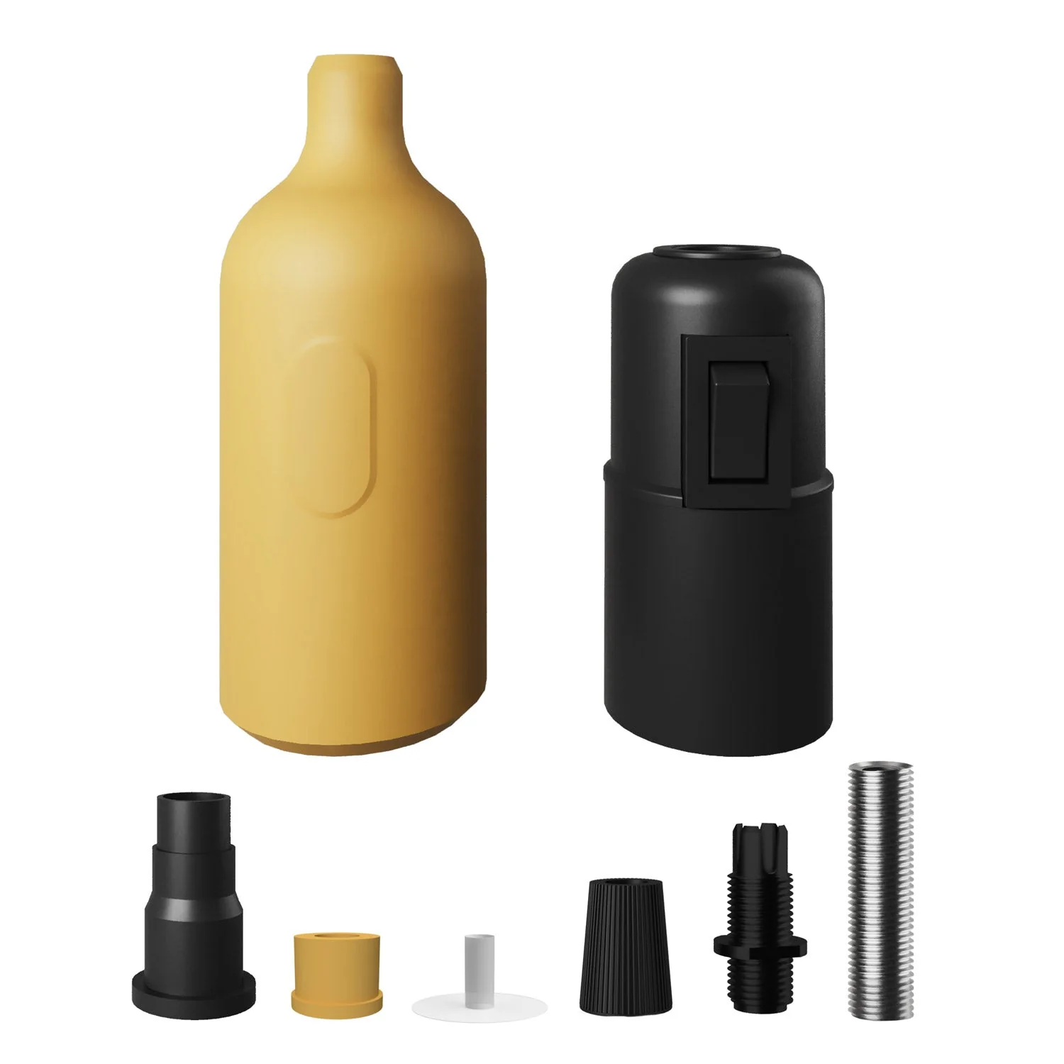 Kit portalampada E27 in silicone con interruttore e serracavo nascosti - Mostarda - Image 2