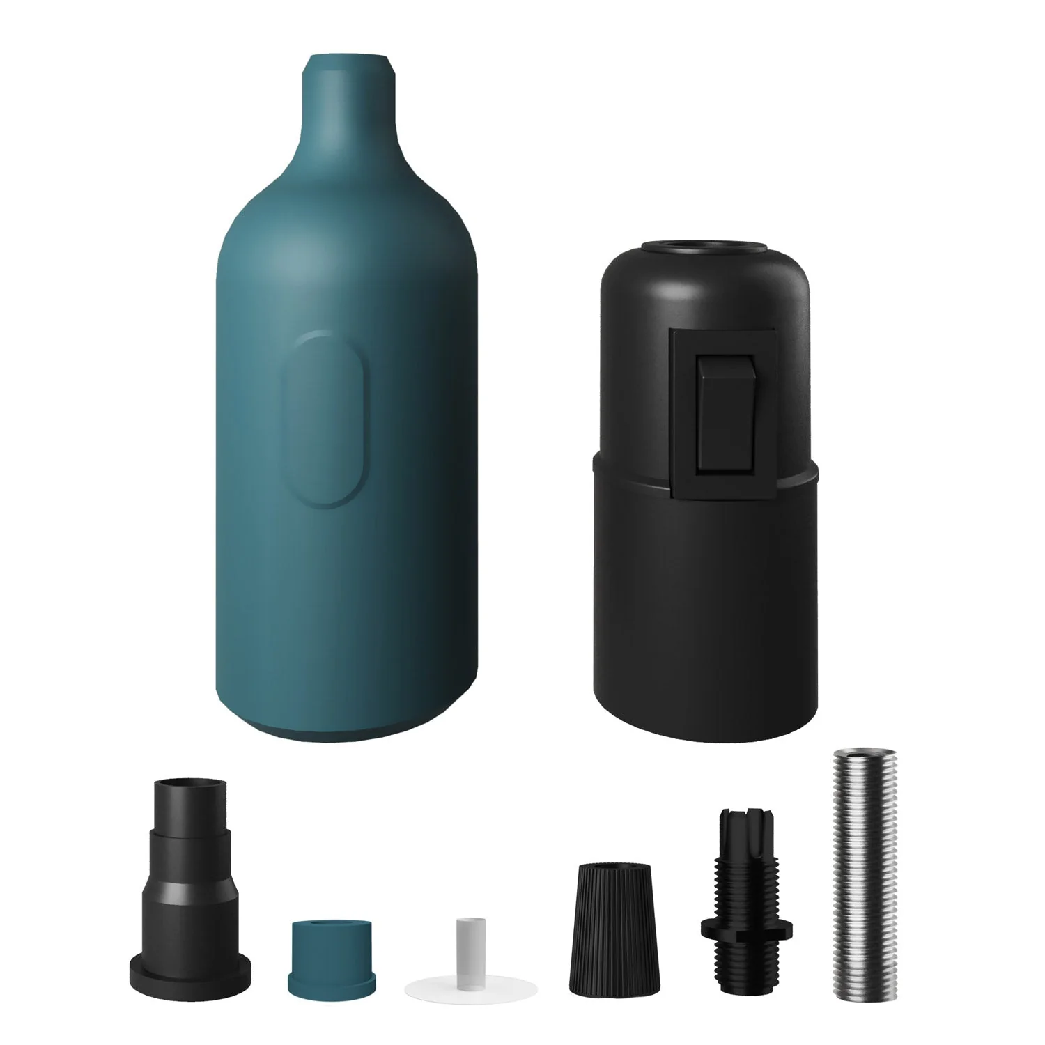 Kit portalampada E27 in silicone con interruttore e serracavo nascosti - Petrolio - Image 2