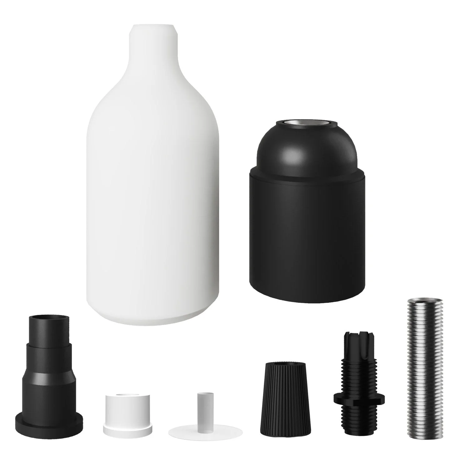 Kit portalampada E27 in silicone con serracavo nascosto - Bianco - Image 2